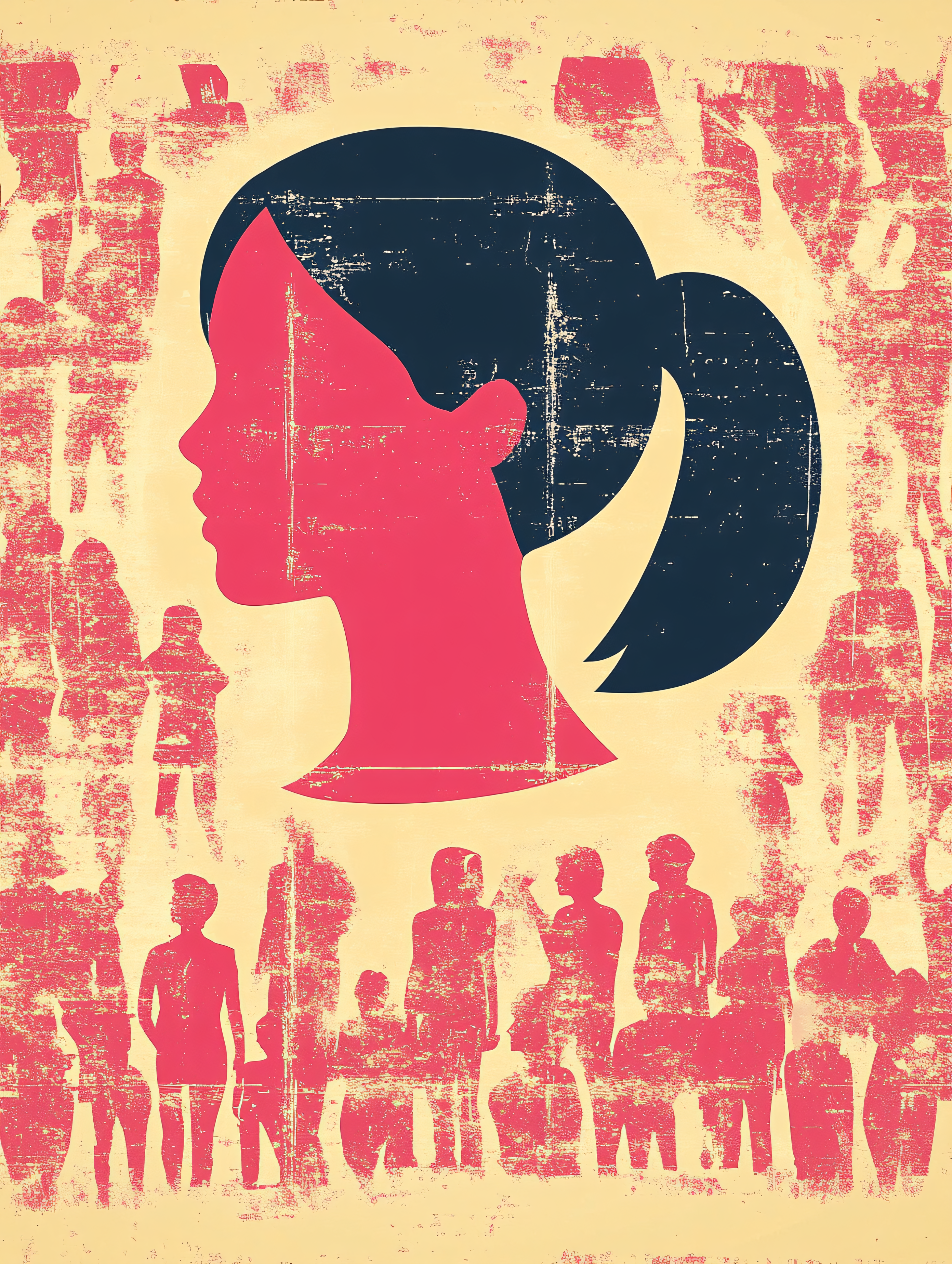 Silhouette Profile Woman Crowd
