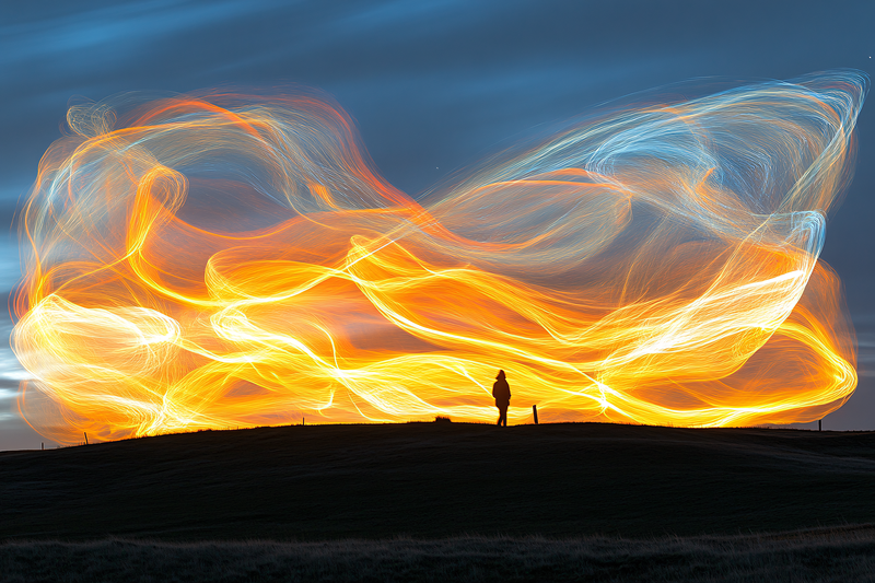 Silhouette with Light Trails