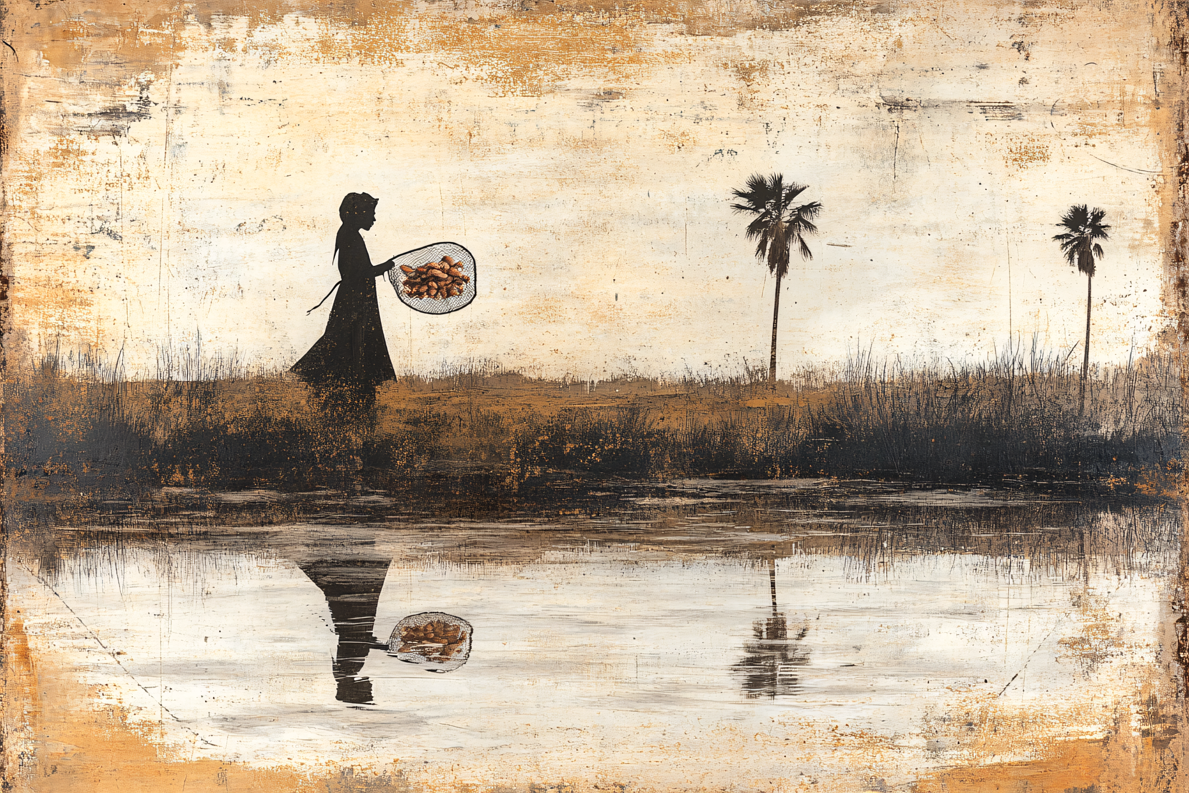 Silhouette with Net by Water