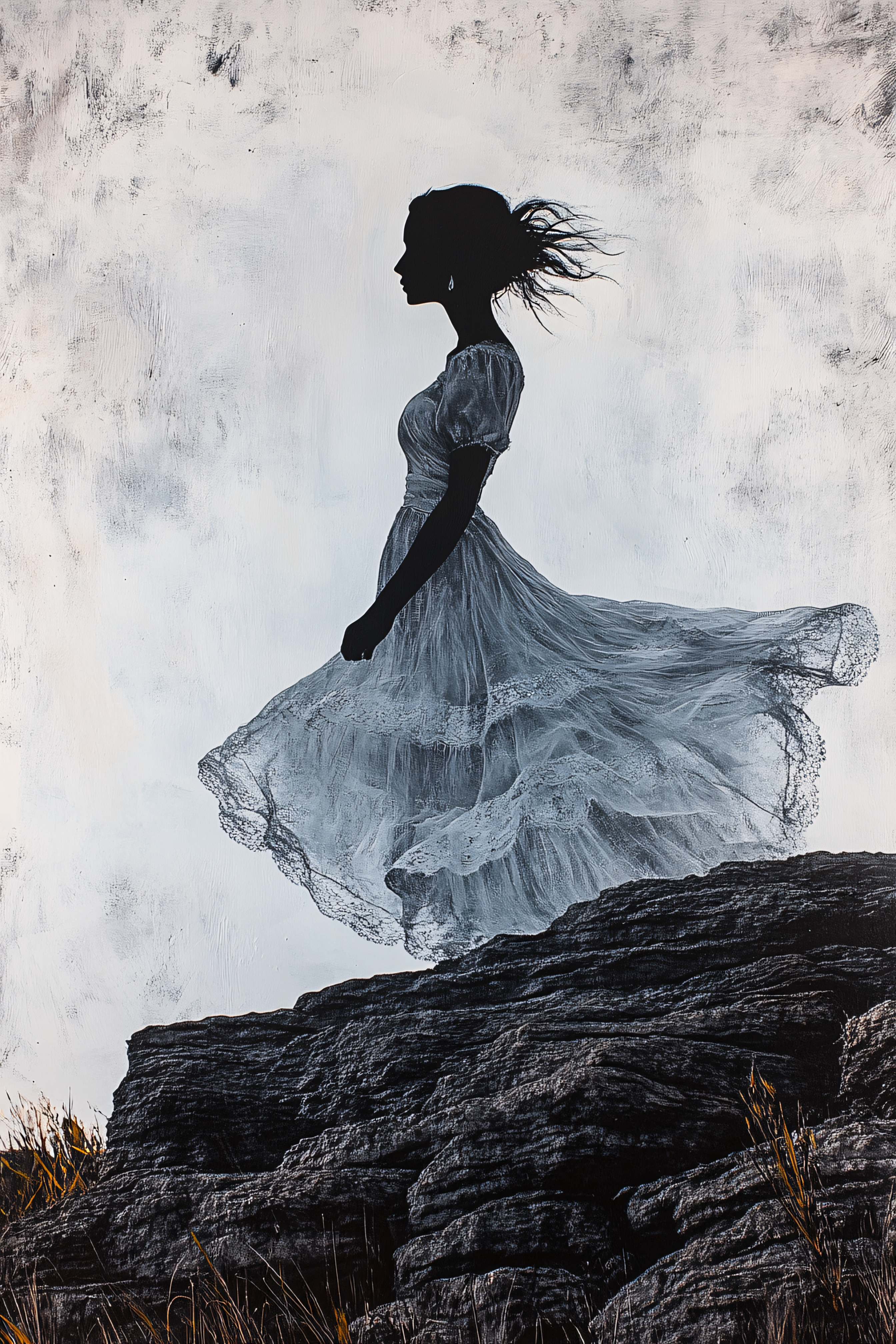 Silhouette Woman on Cliff