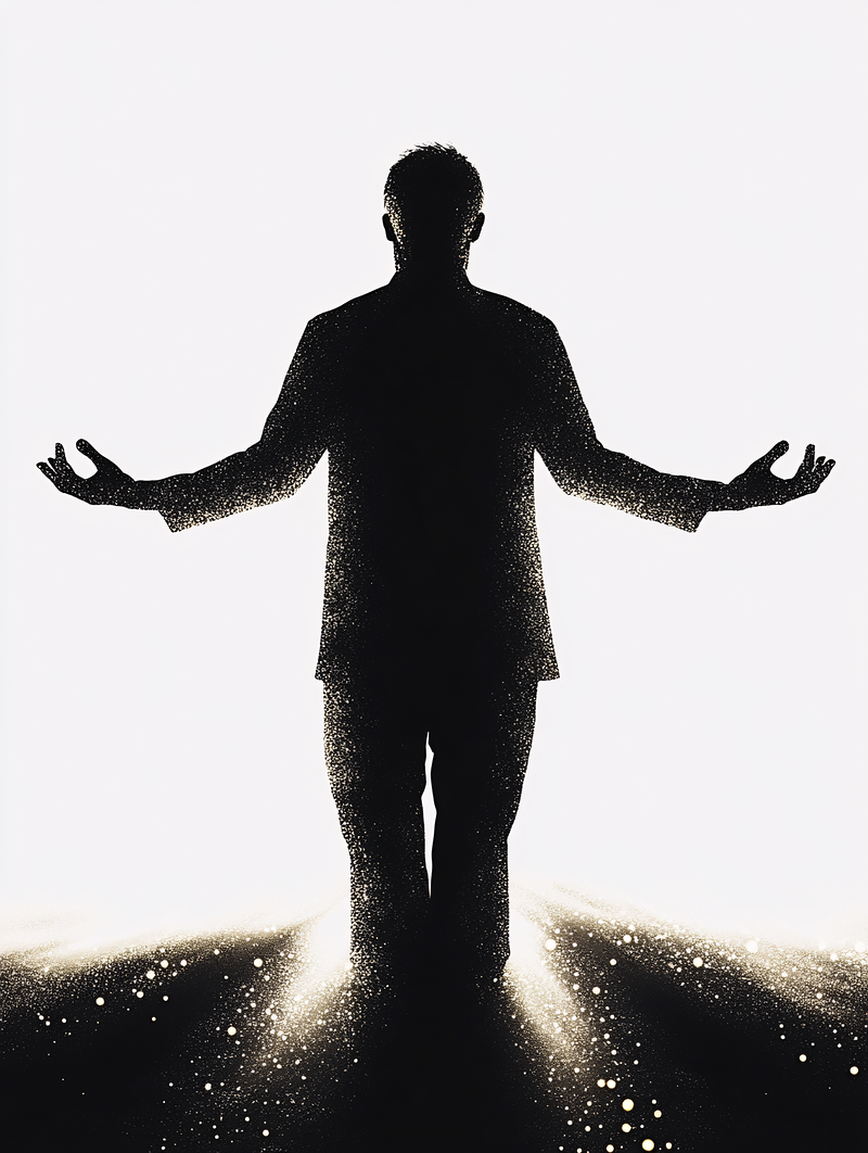 Silhouetted Figure On Sparkling Path