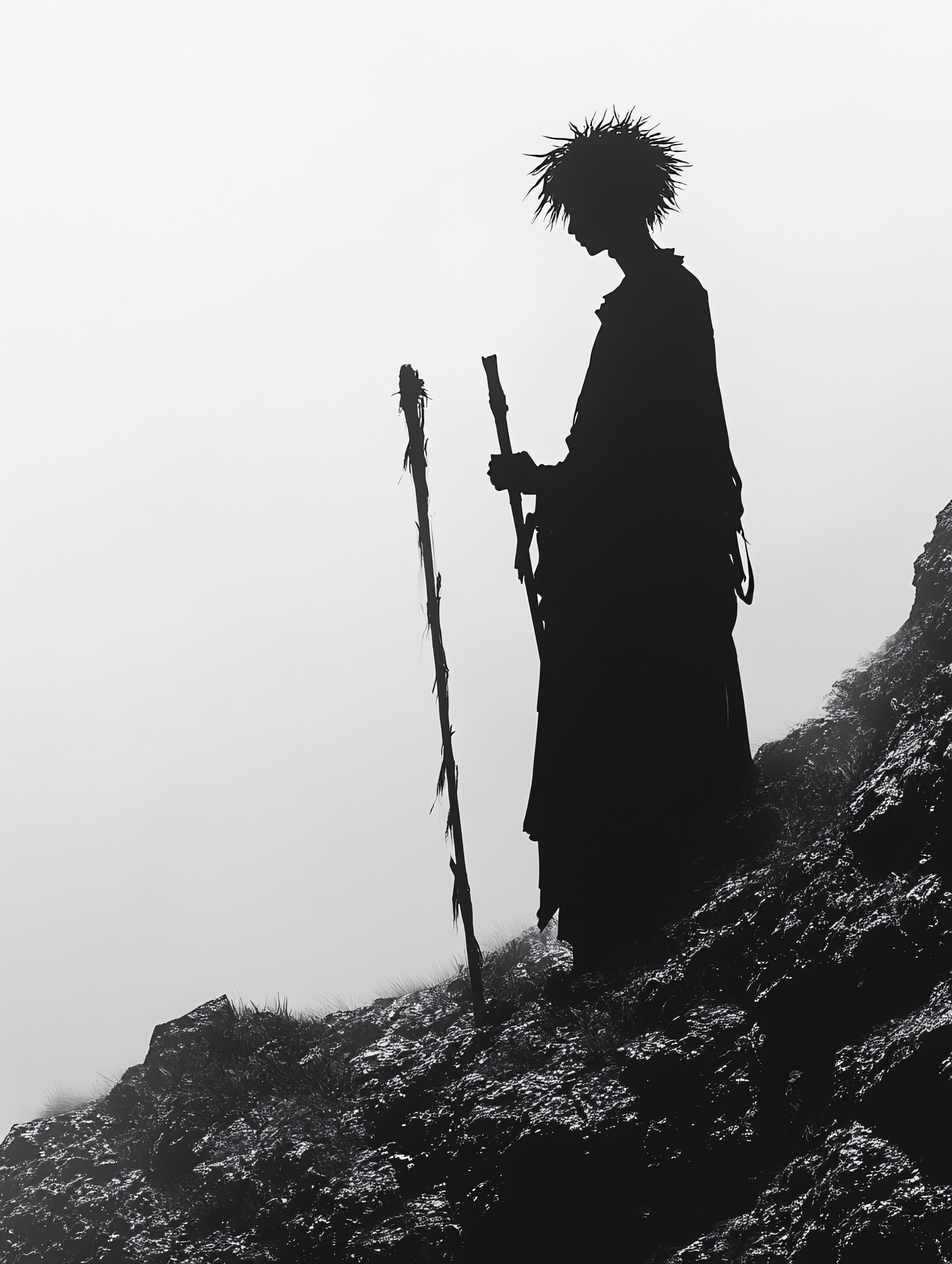 Silhouetted Wanderer on Misty Peak