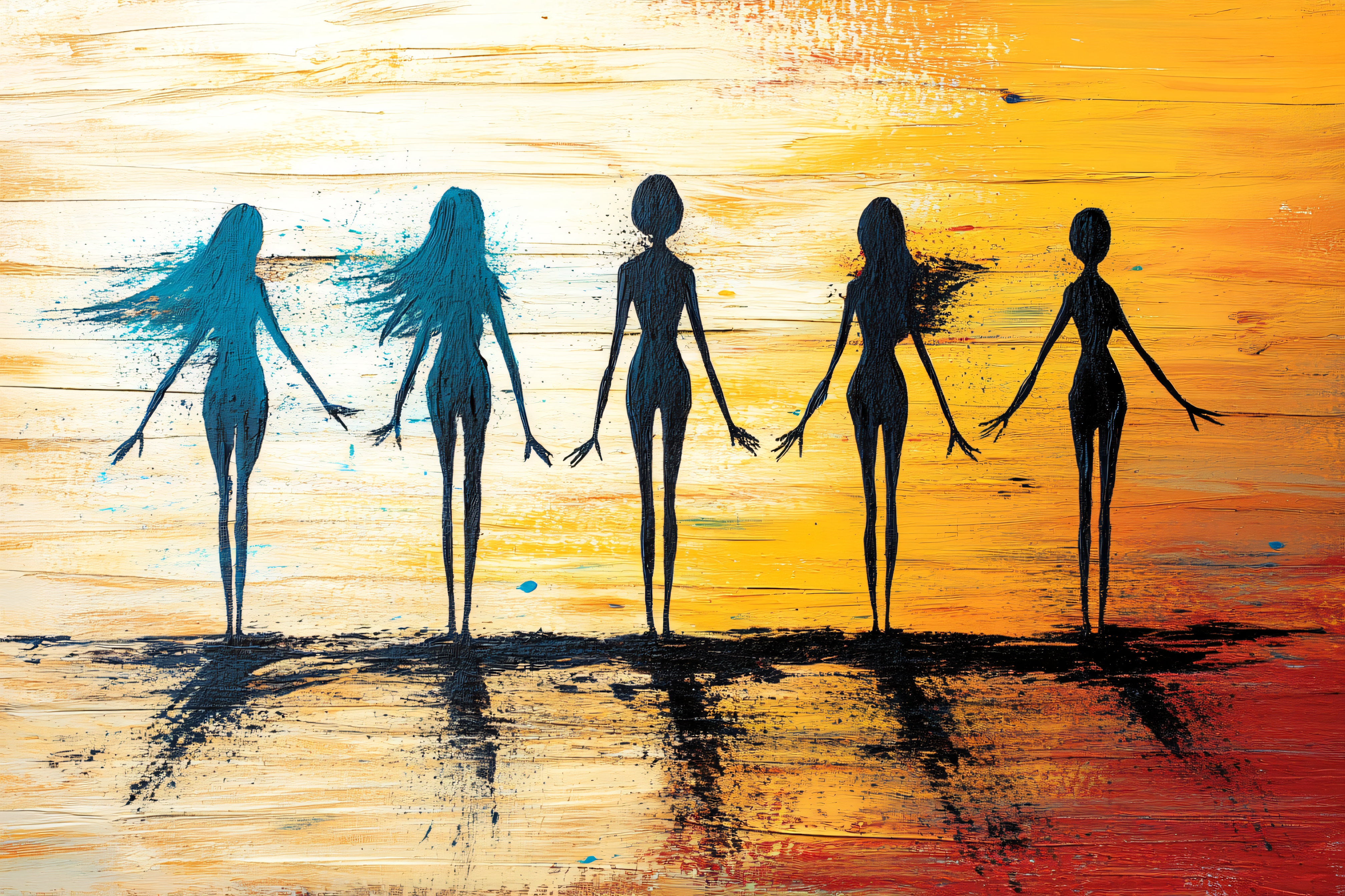 Silhouettes of Diverse Women in Painting Style