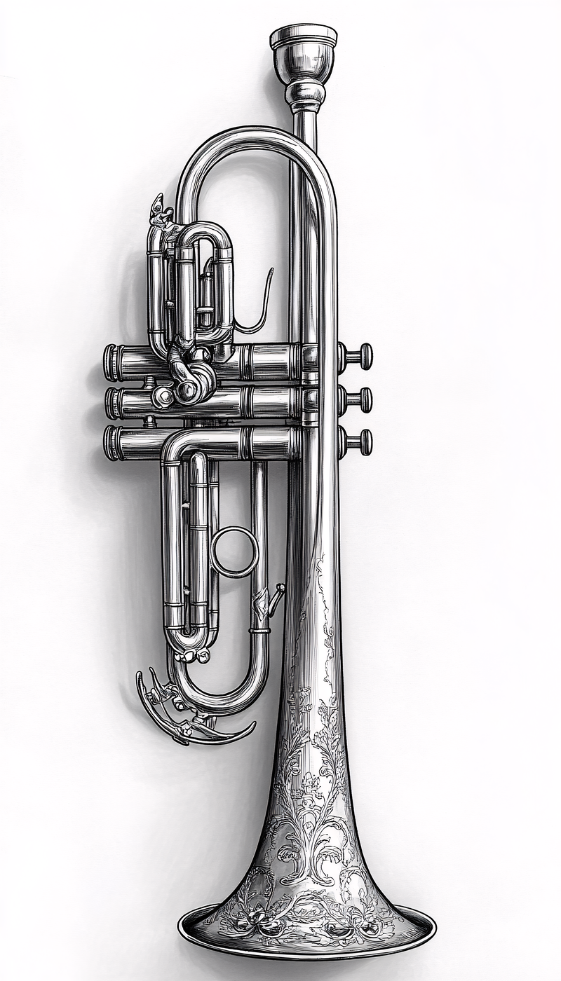 Silver Ornate Trumpet Illustration