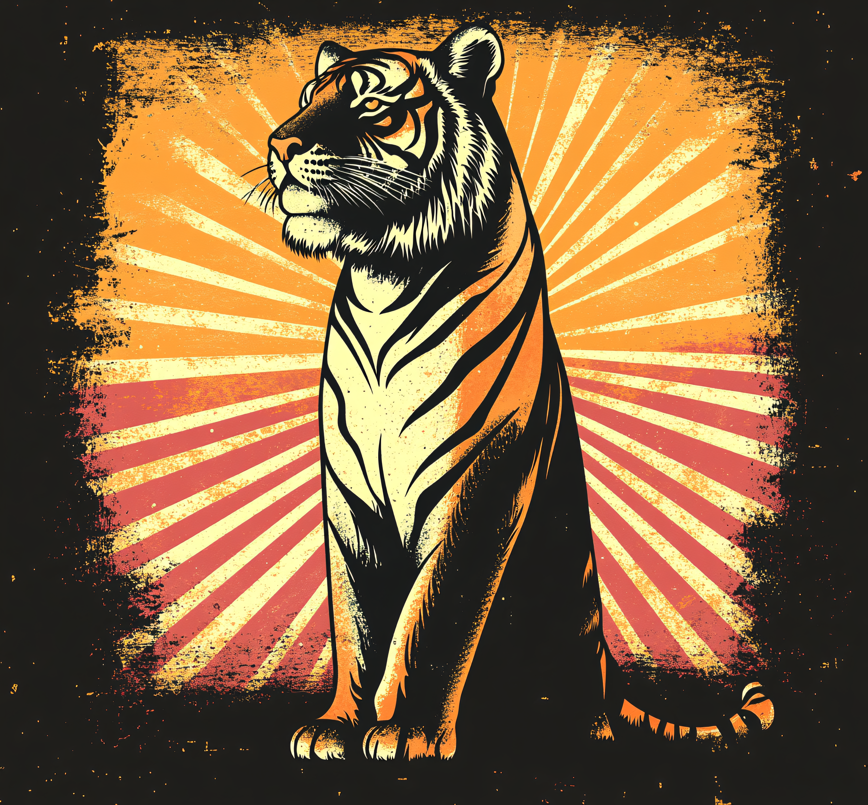 Sitting Tiger Retro Style