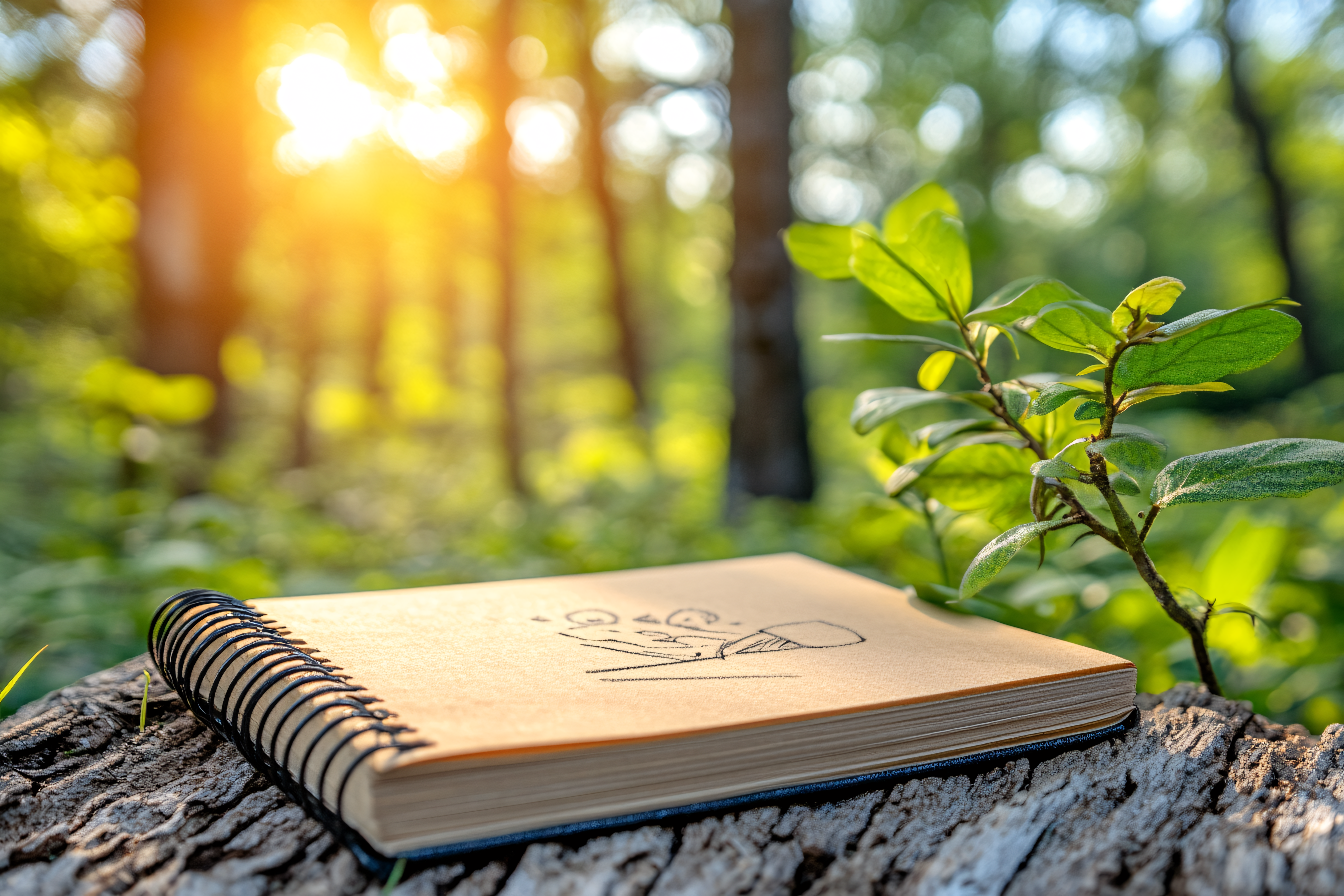 Sketchbook on a Log in a Forest