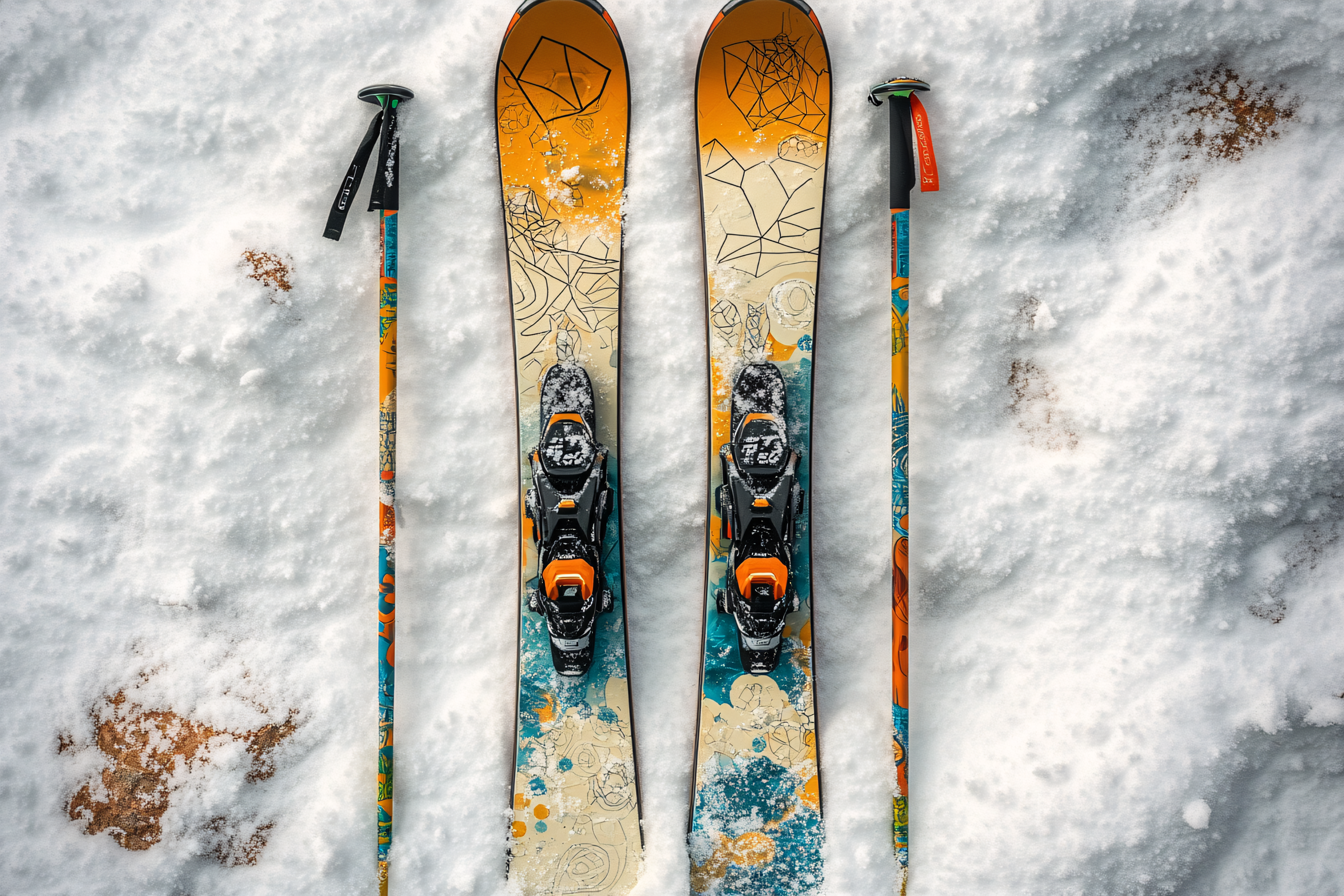 Skis And Poles In Snow