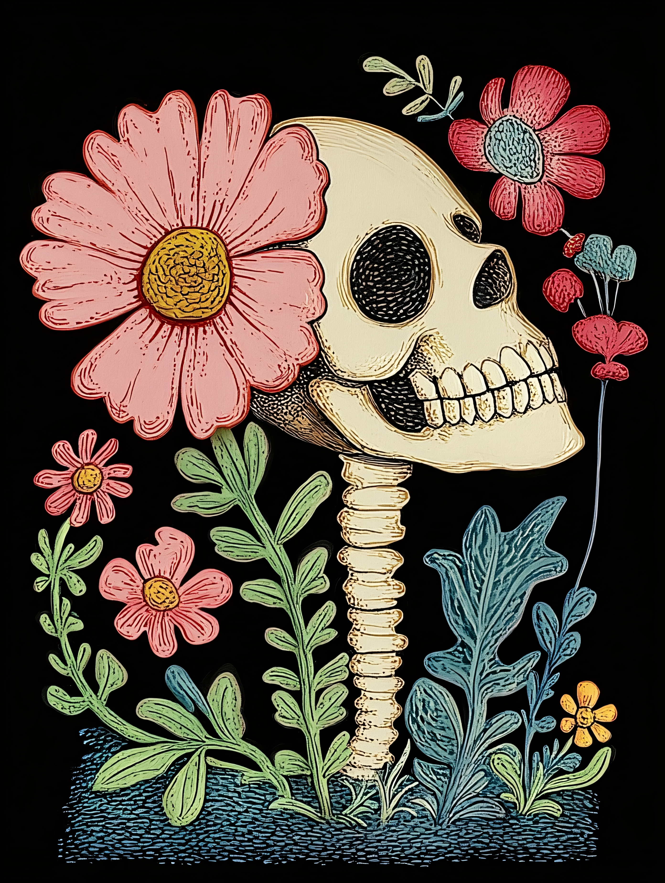 Skull and Flowers