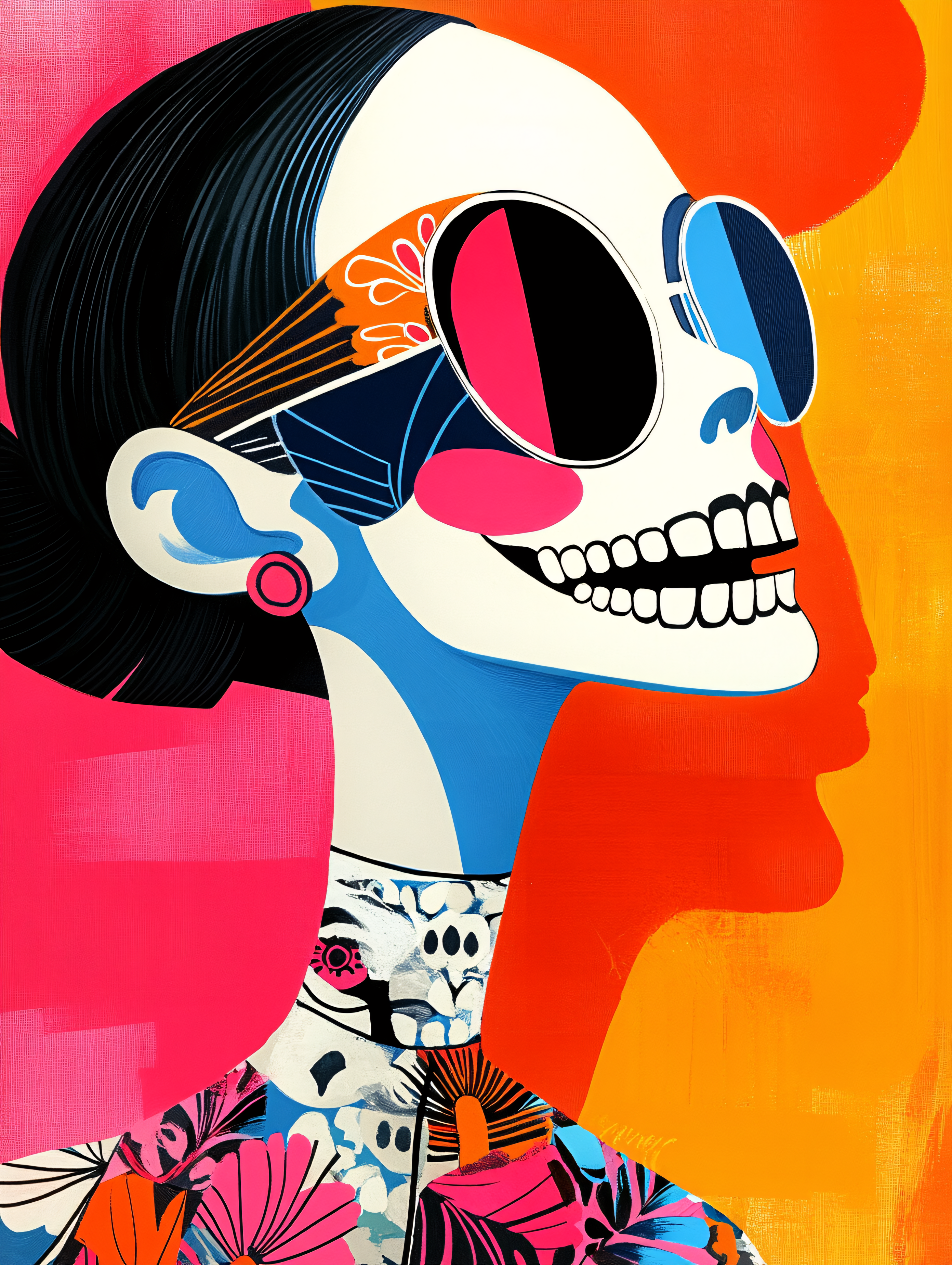 Skull In Sunglasses Pop Art Style