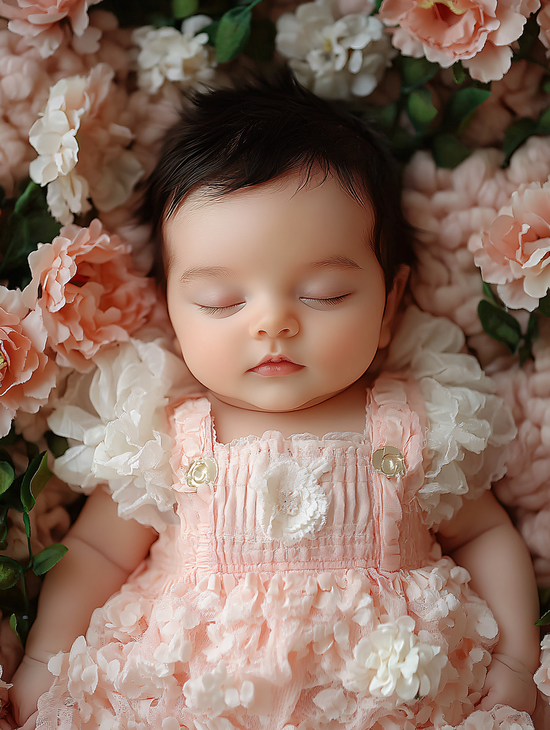 Sleeping Baby Girl in Floral Dress