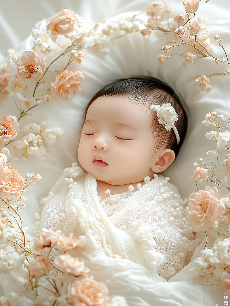 Sleeping Baby Girl With Floral Wreath