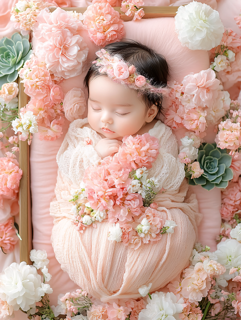 Sleeping Baby In Floral Frame