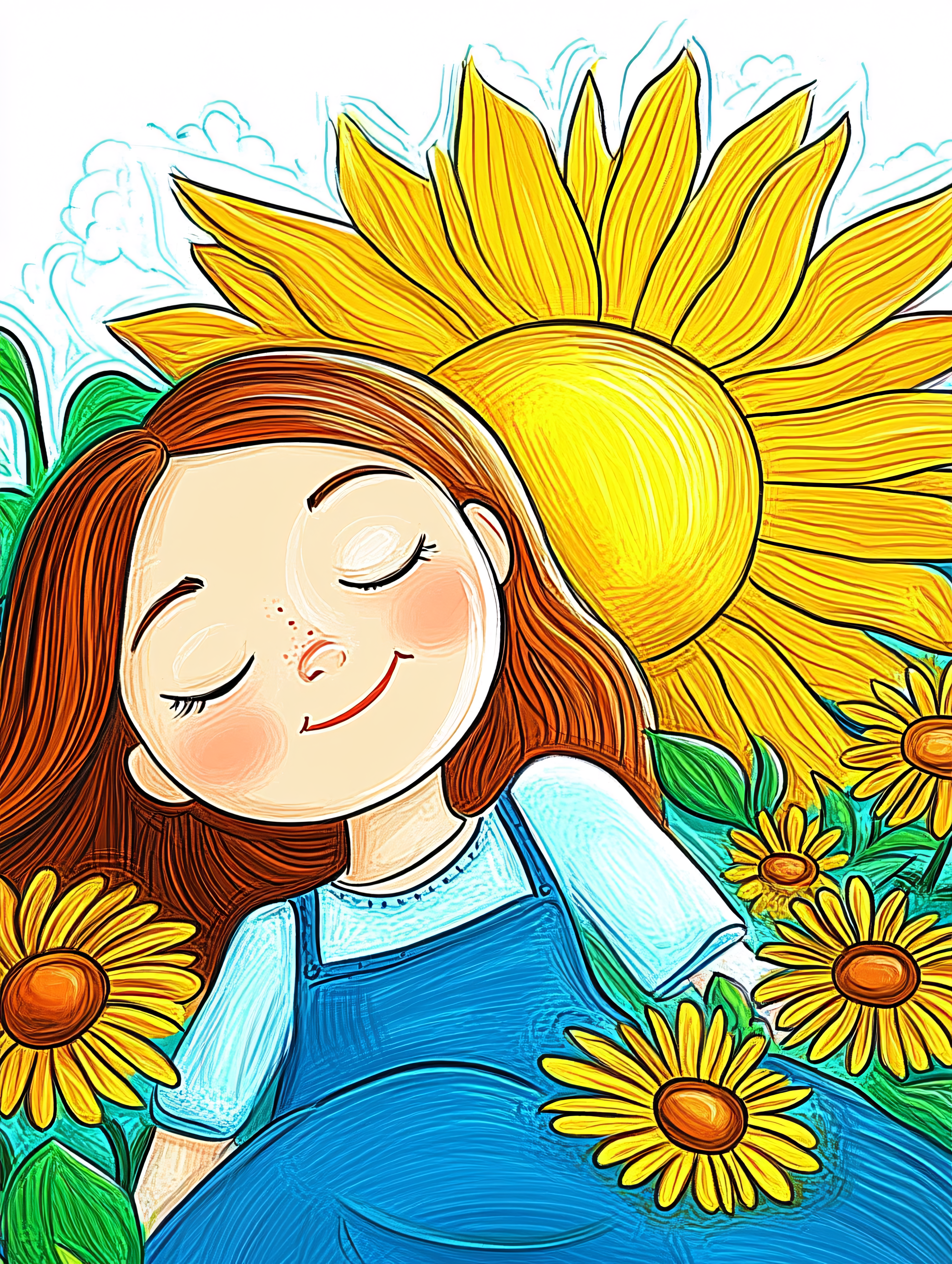 Sleeping Girl With Sunflowers