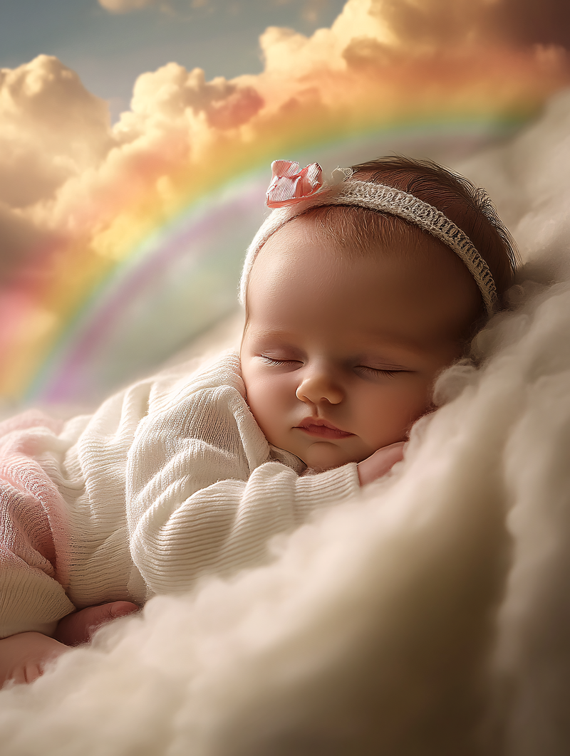 Sleepy Baby Girl Under Rainbow