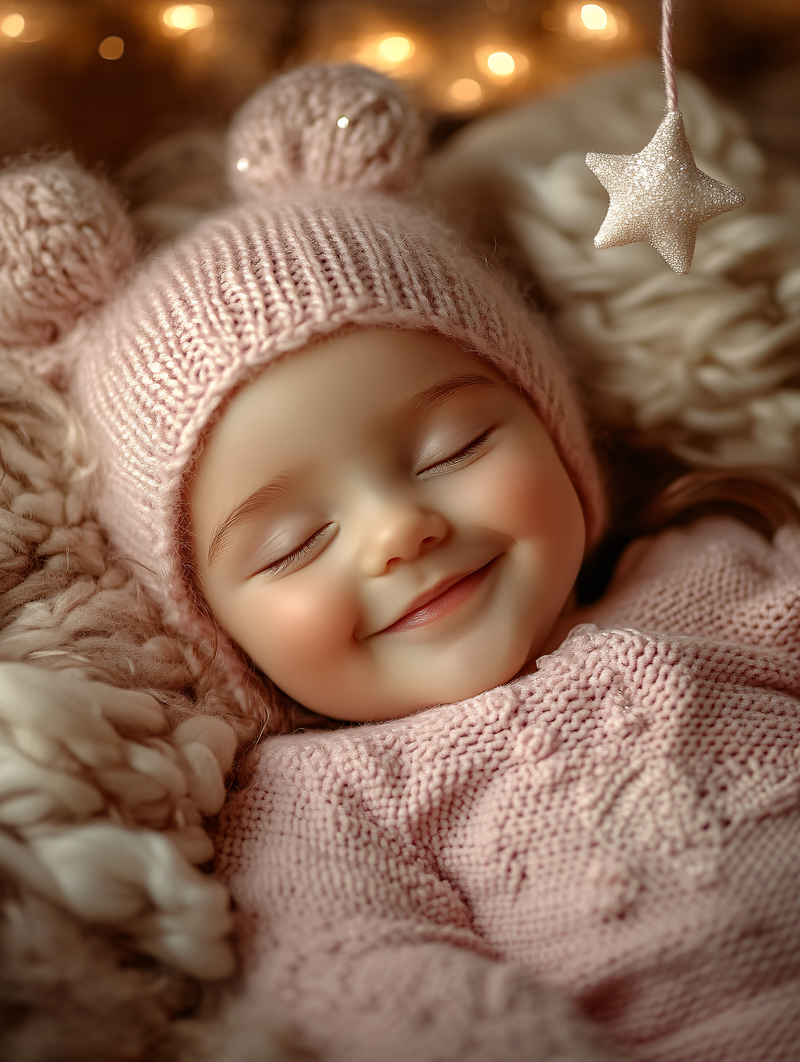 Sleepy Baby In Knitted Outfit