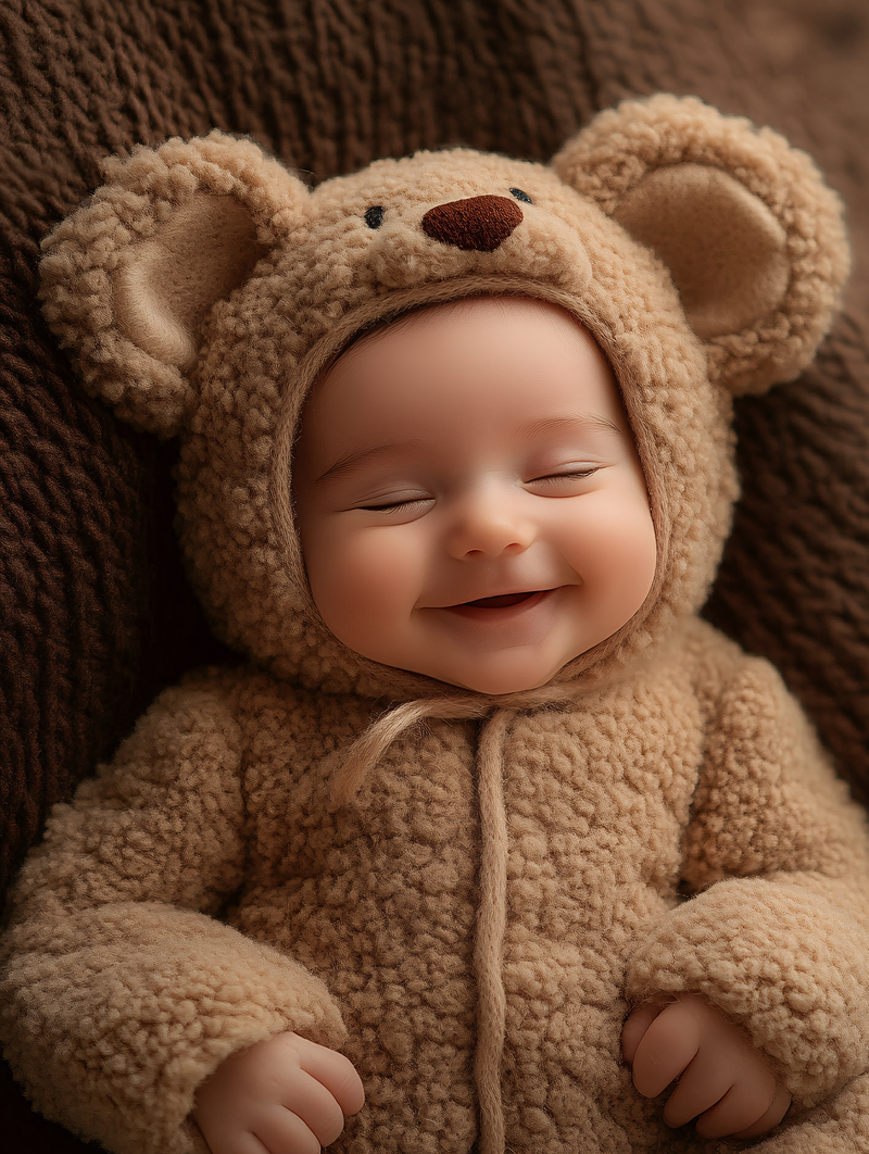 Sleepy Baby In Teddy Bear Costume