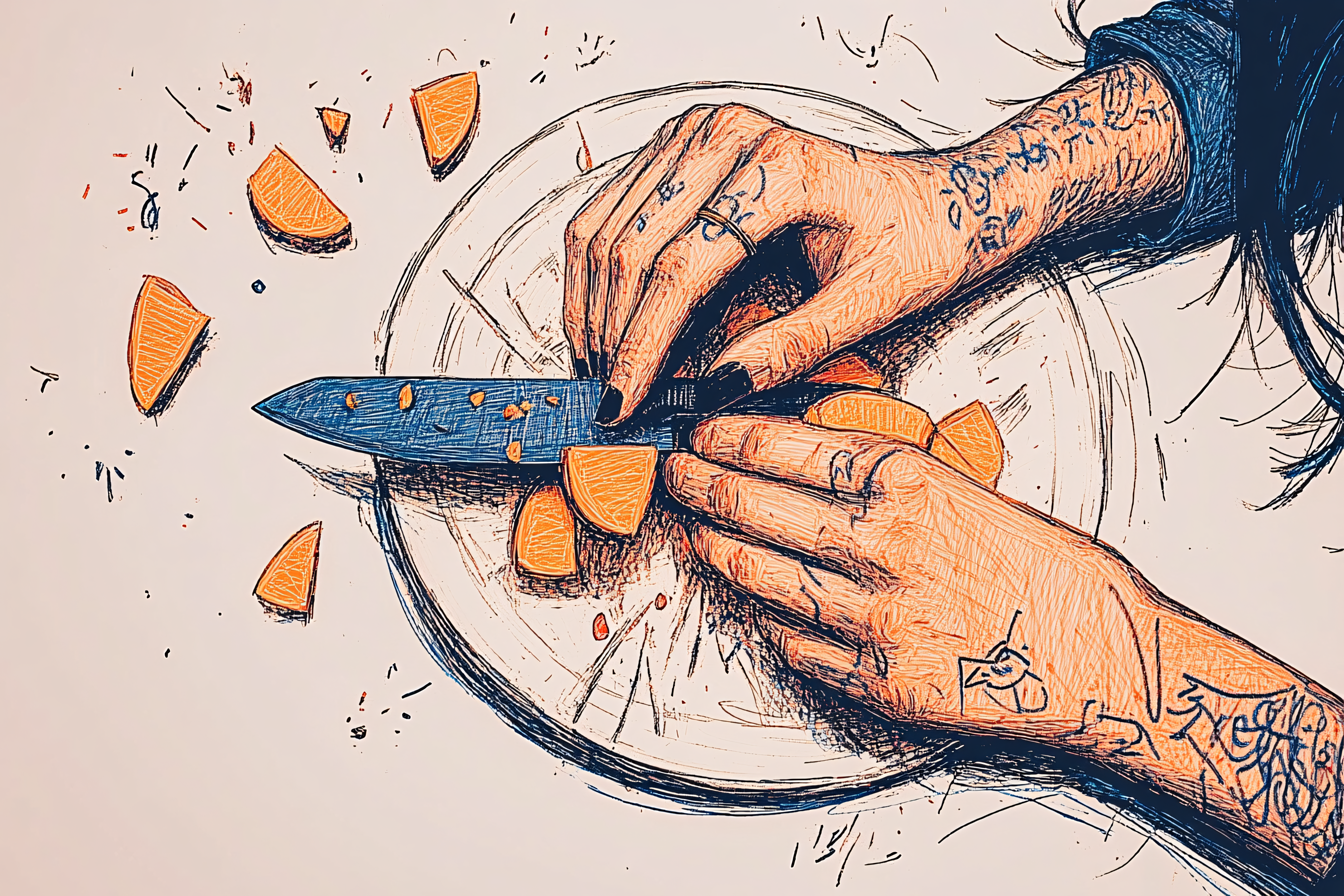 Slicing Orange Illustration