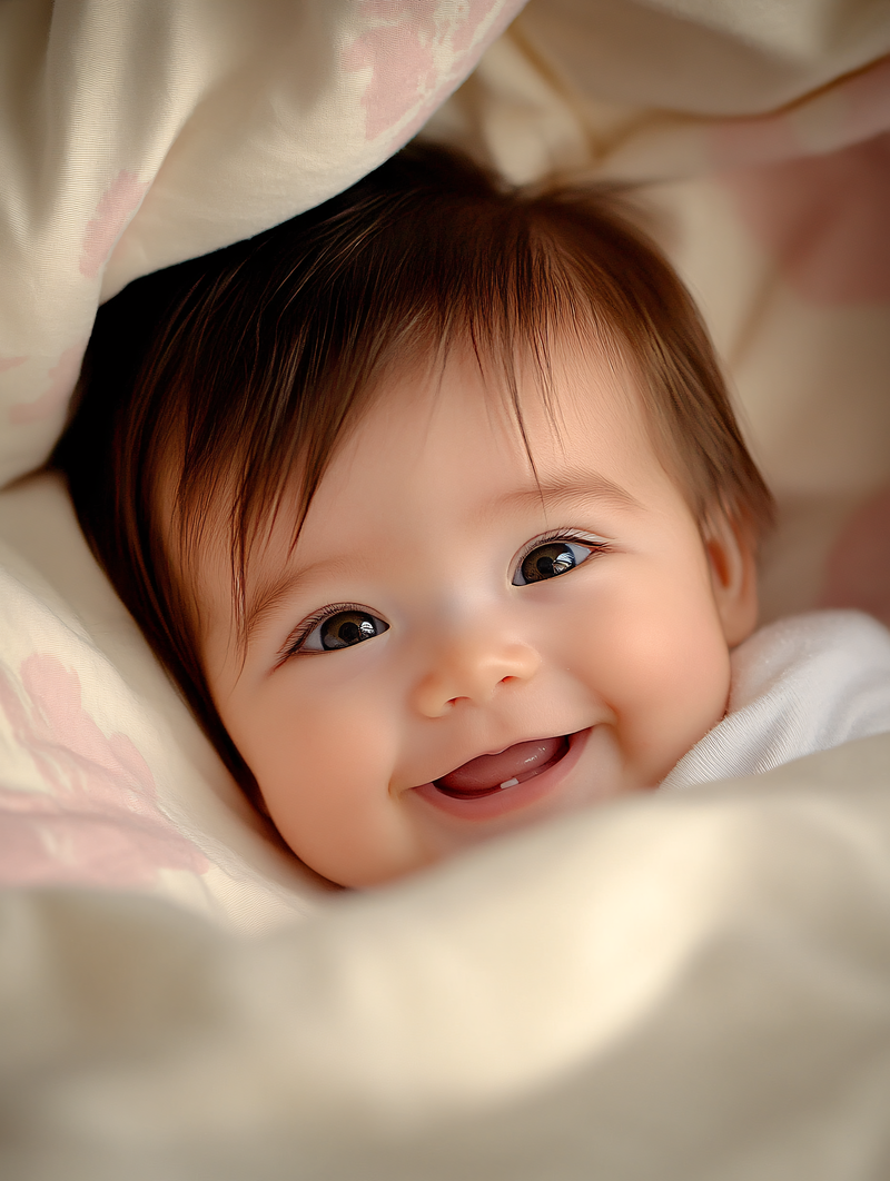 Smiling Baby In Bedding