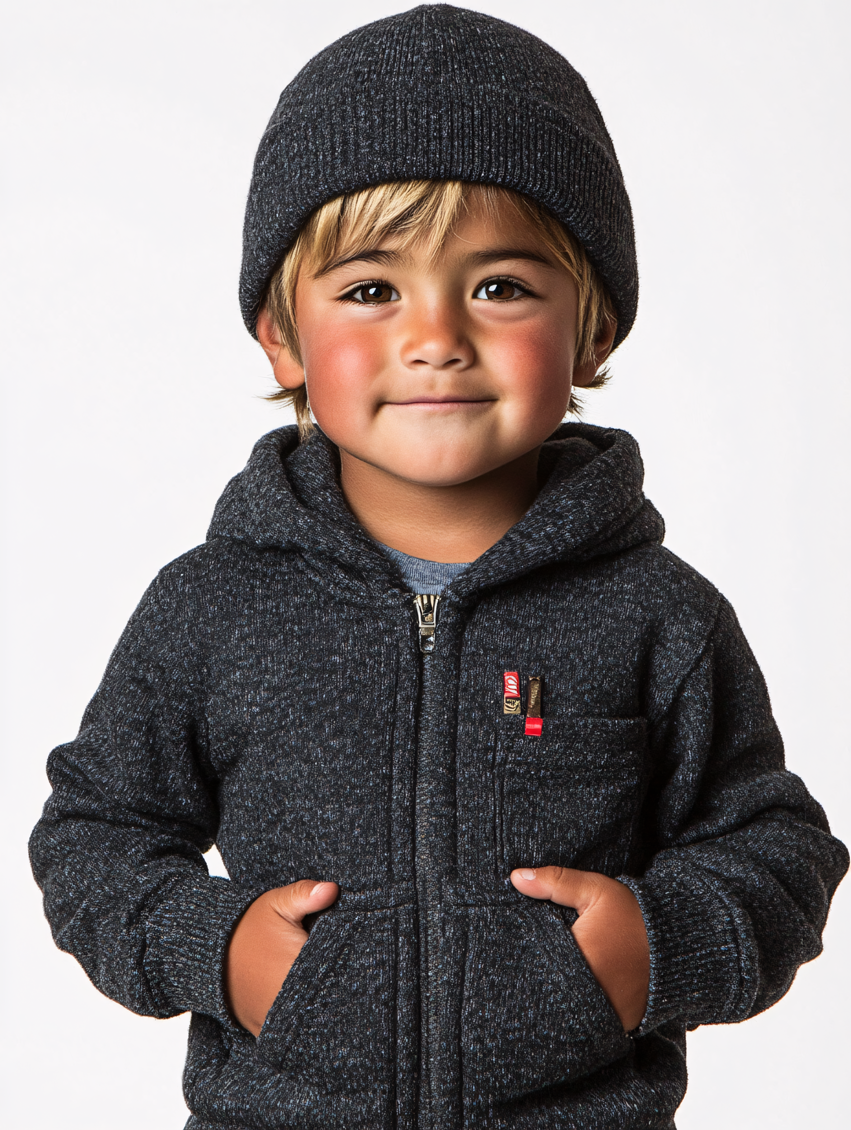 Smiling Boy In Beanie And Hoodie