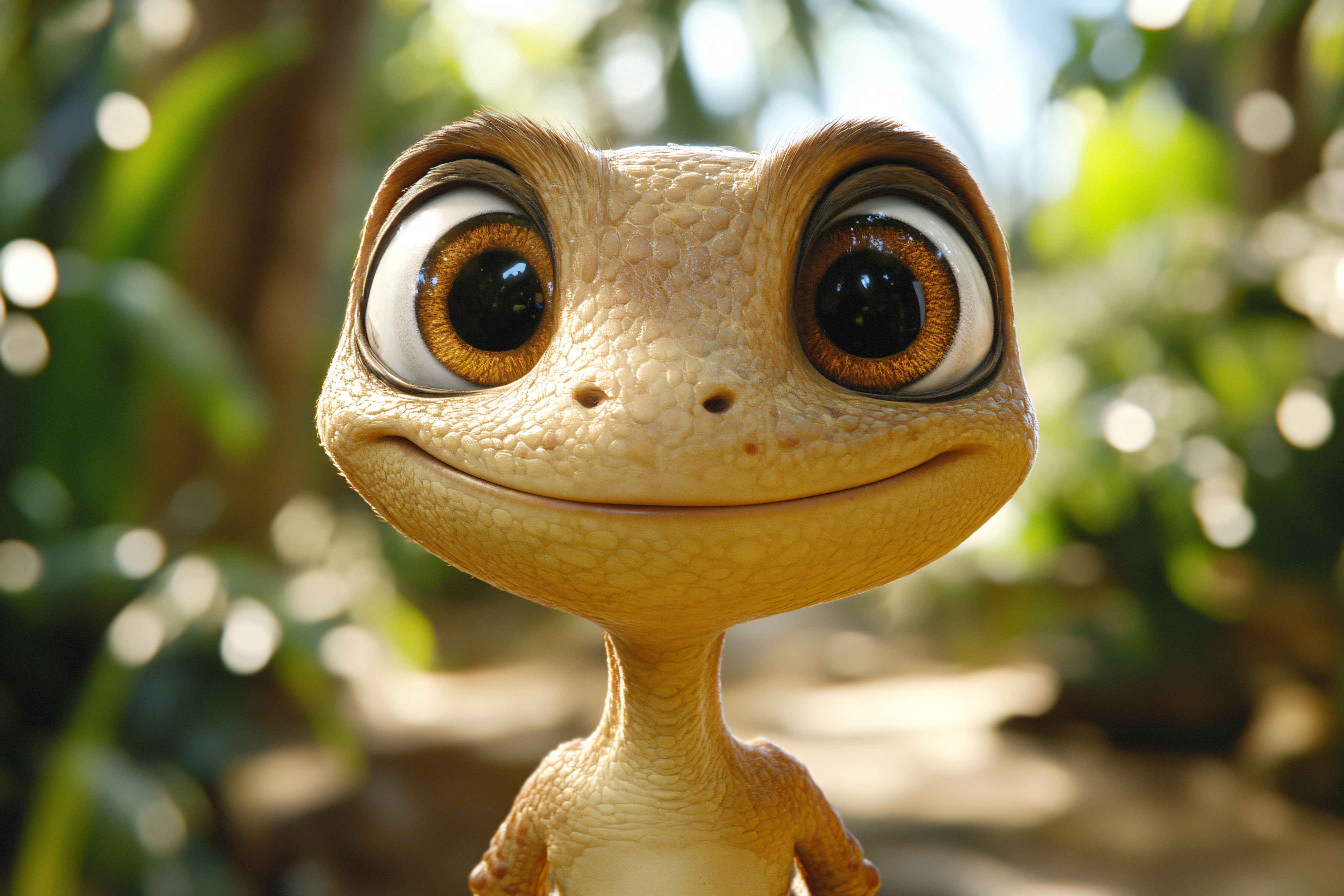 Smiling Cartoon Lizard Close-Up