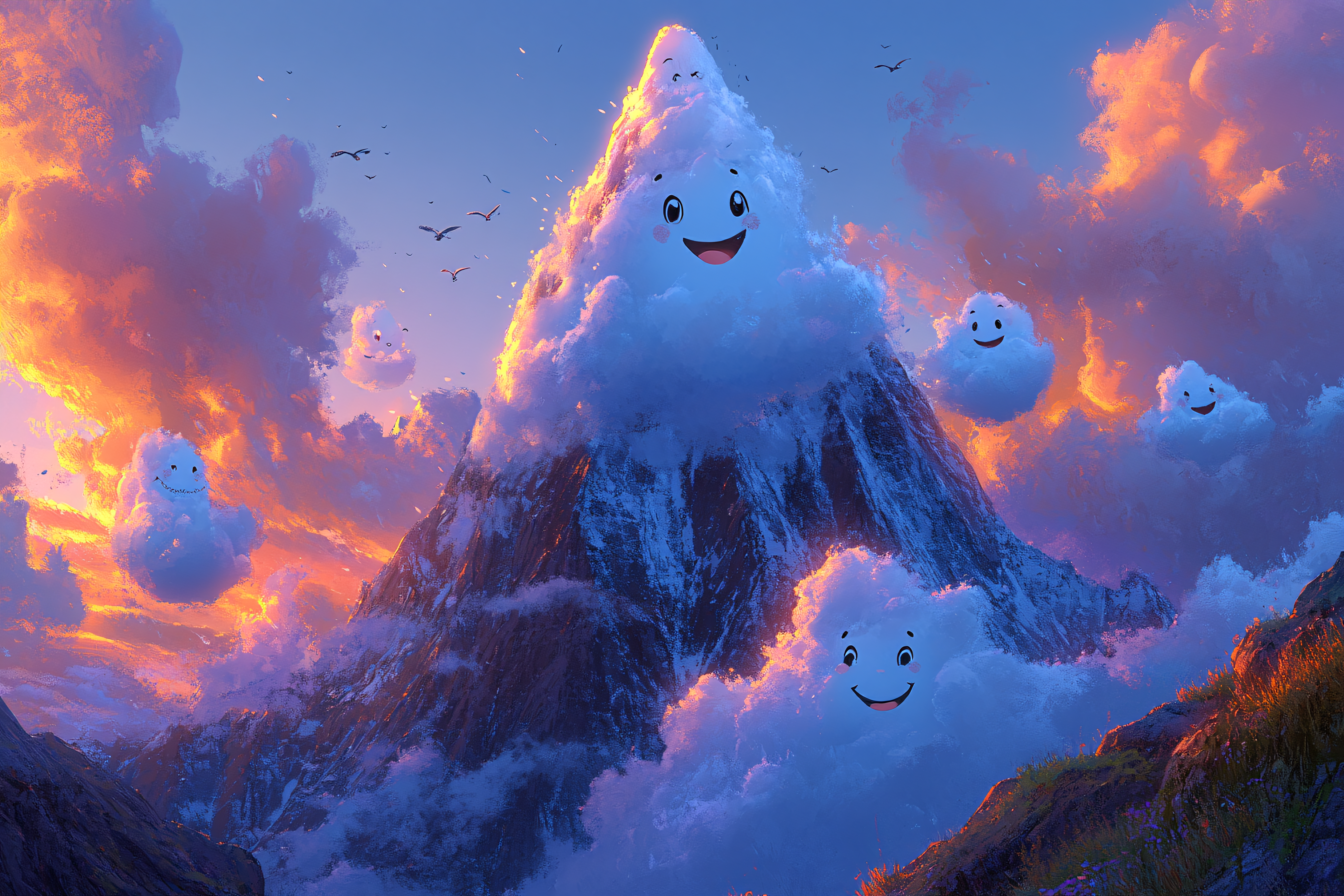 Smiling Clouds Mountain Landscape