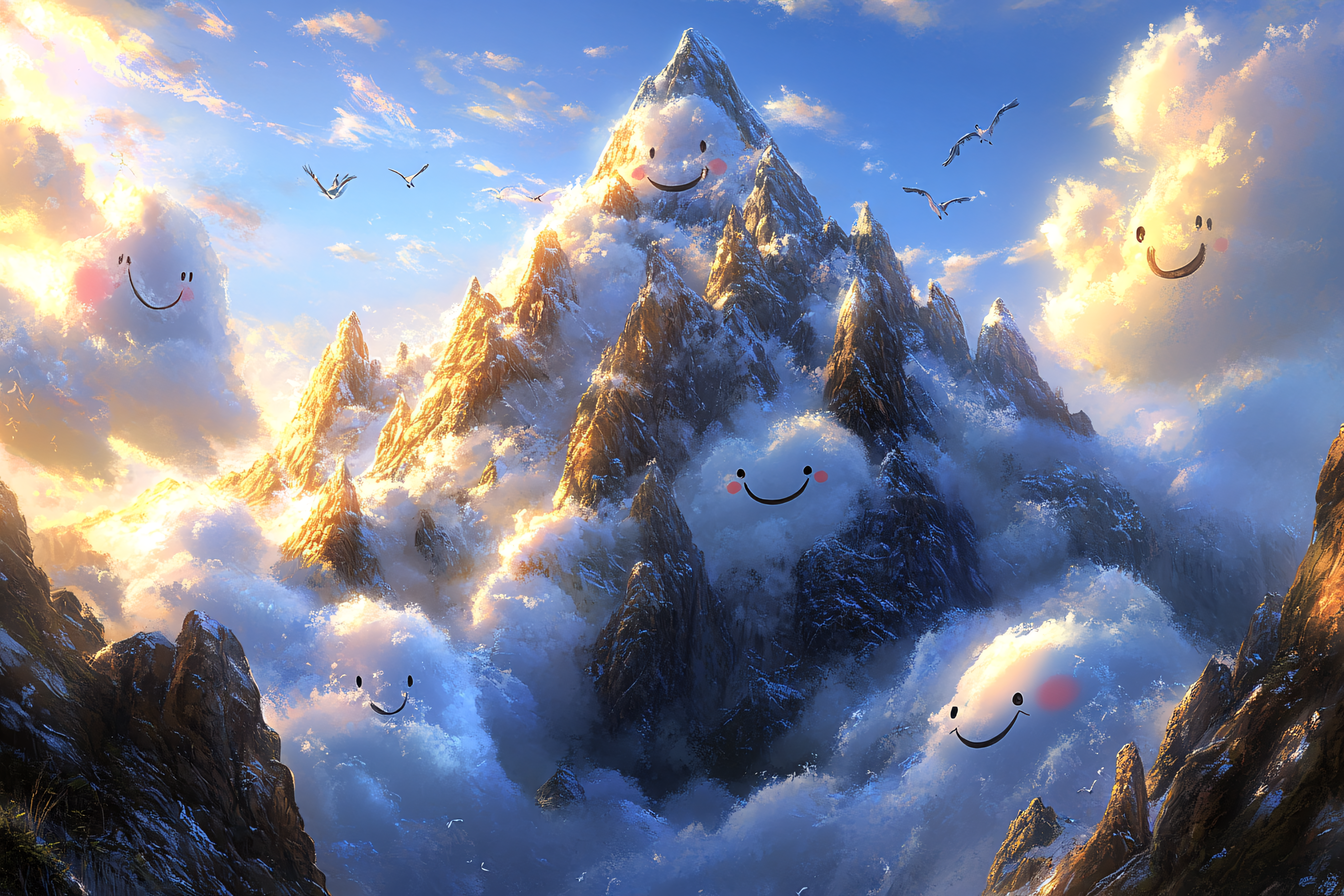 Smiling Clouds Mountain Scene
