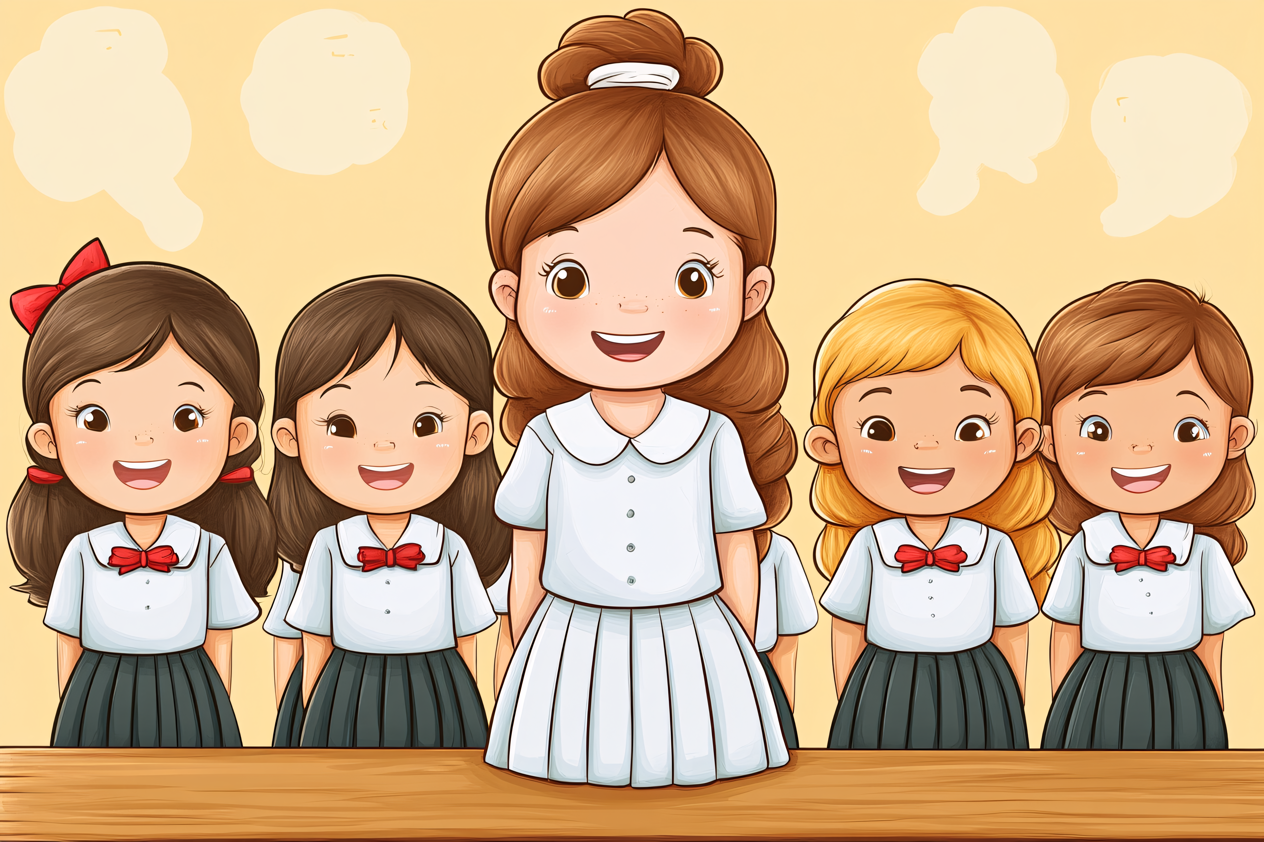 Smiling Schoolgirls In Classroom Cartoon