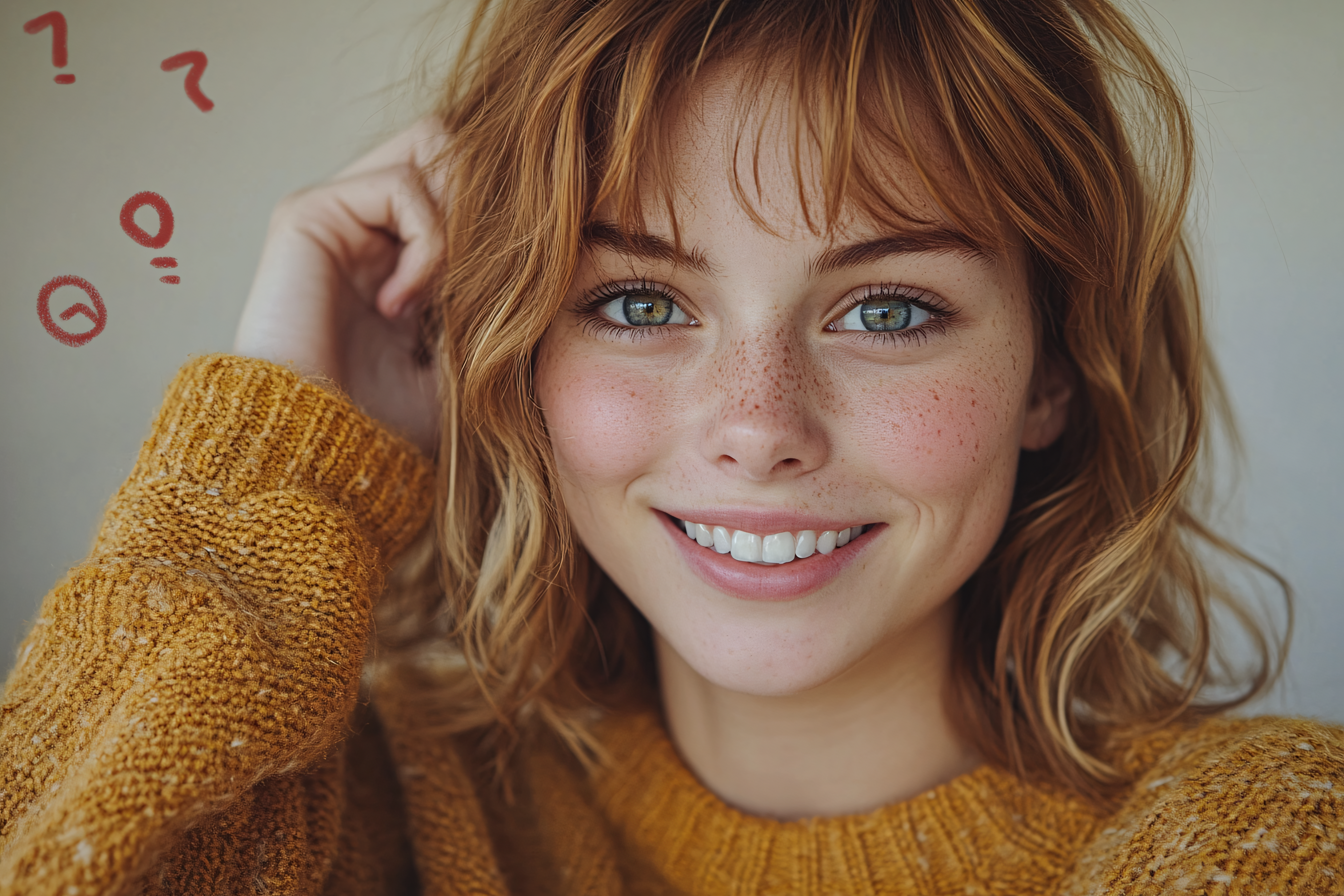 Smiling Woman with Freckles and Auburn Hair