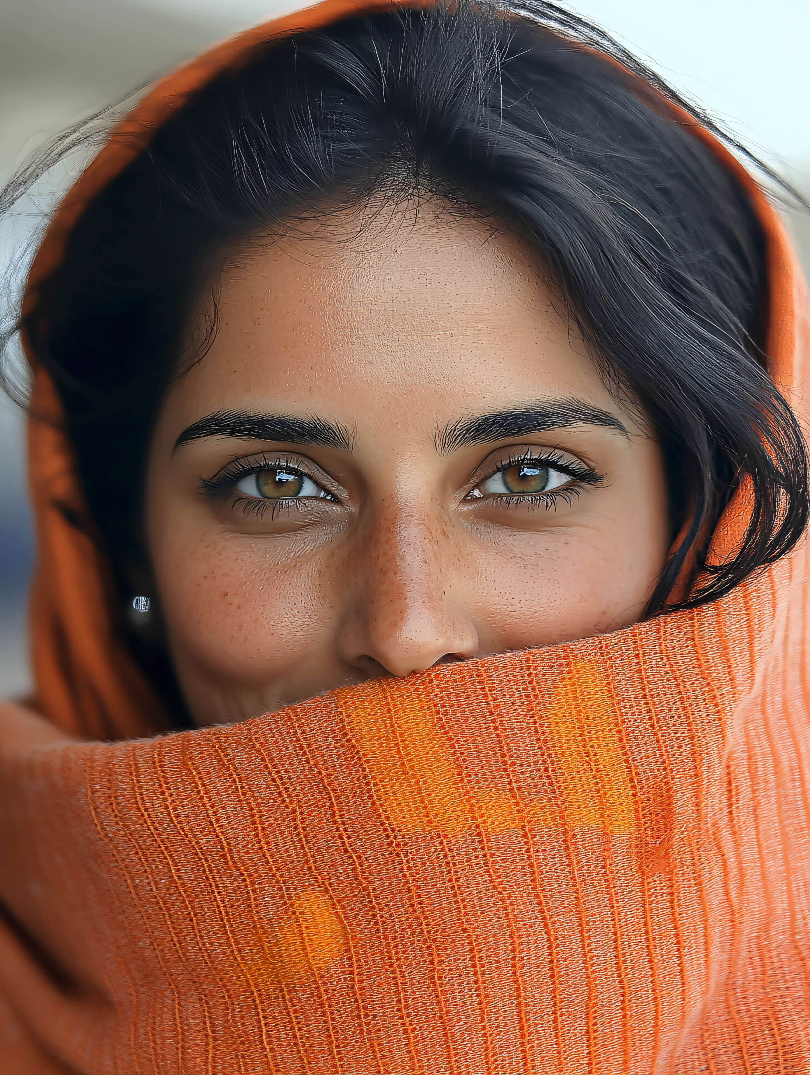 Smiling Woman With Orange Scarf