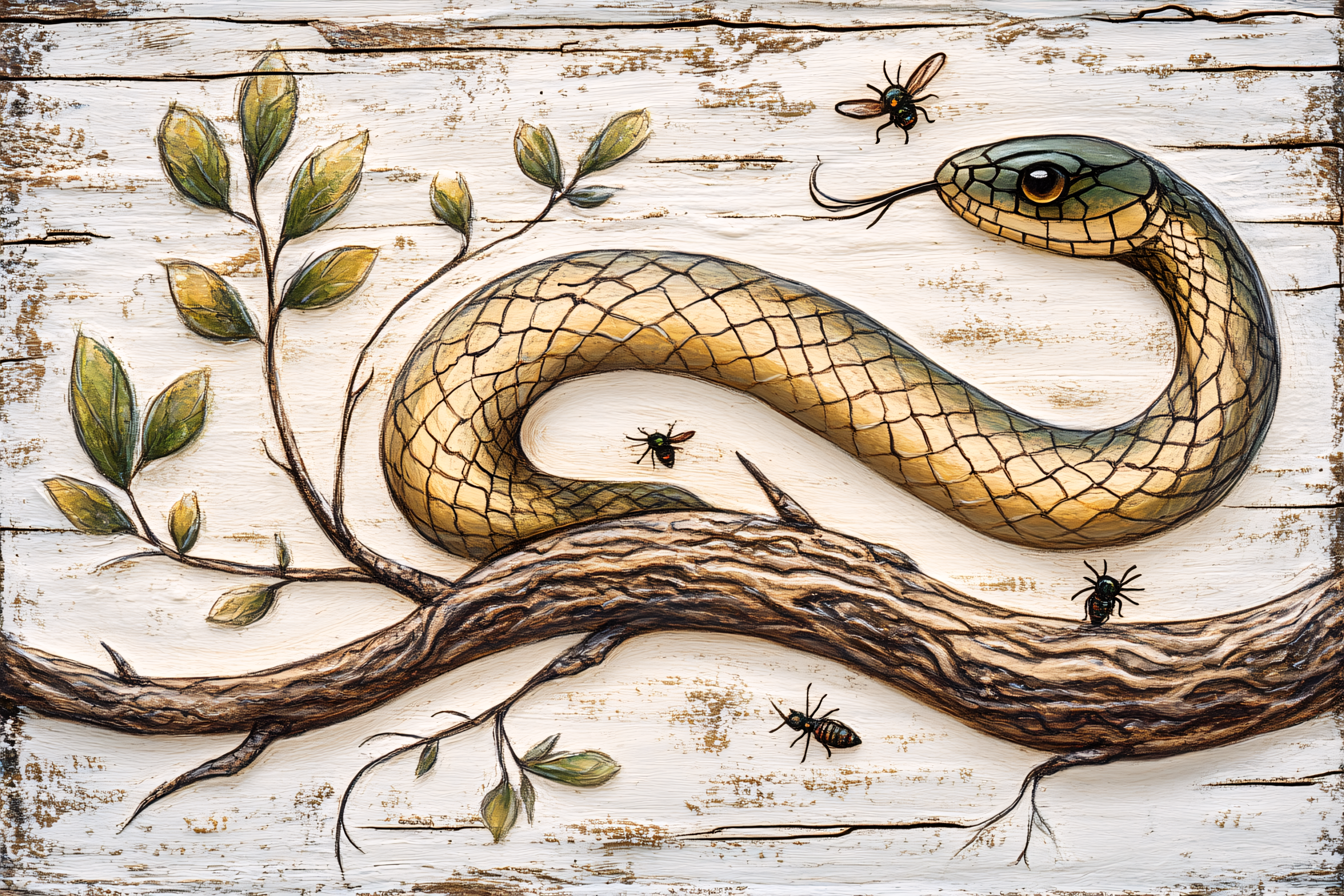 Snake and Insects on Branch