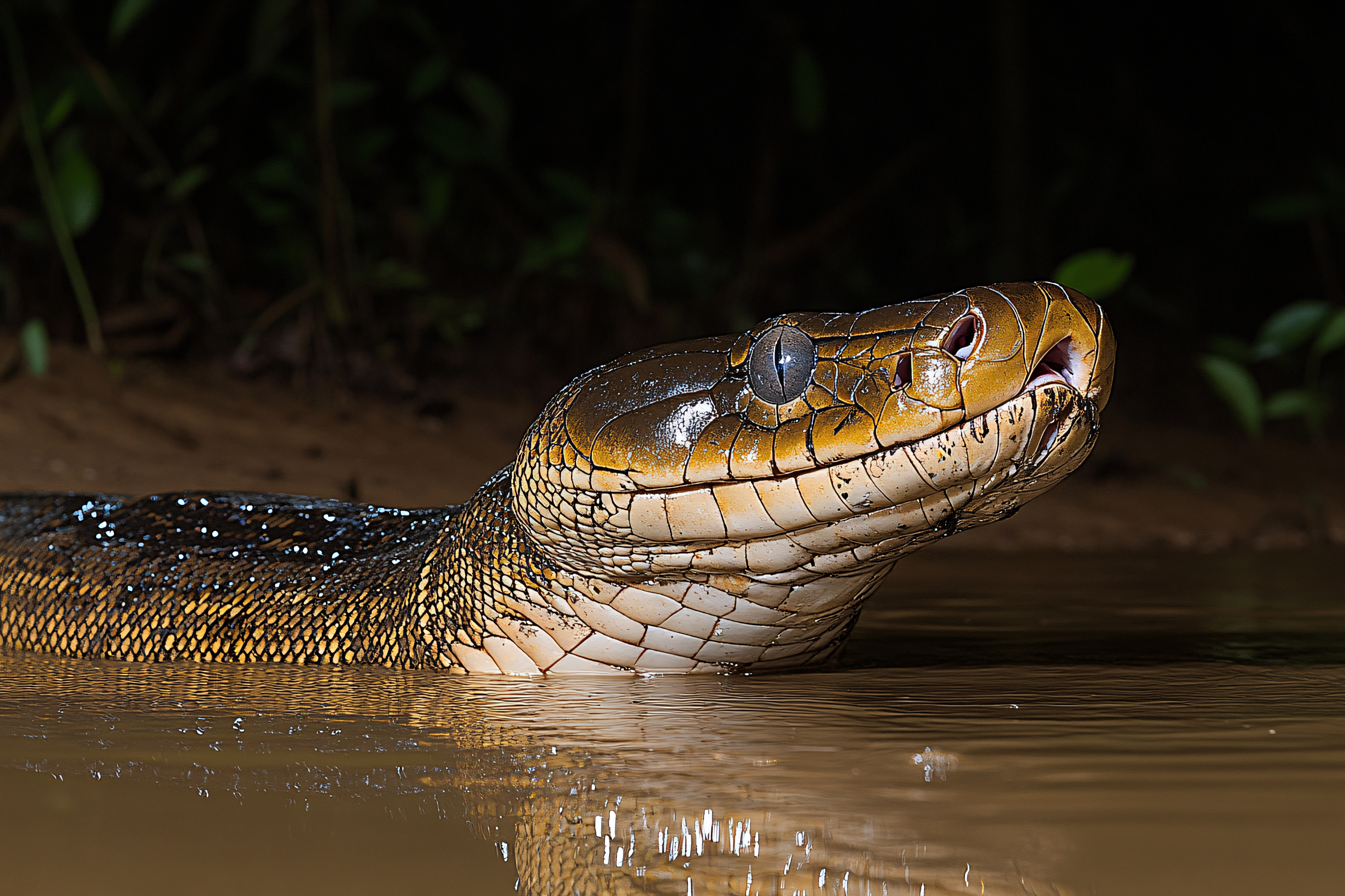 Snake Emerging From Murky Water