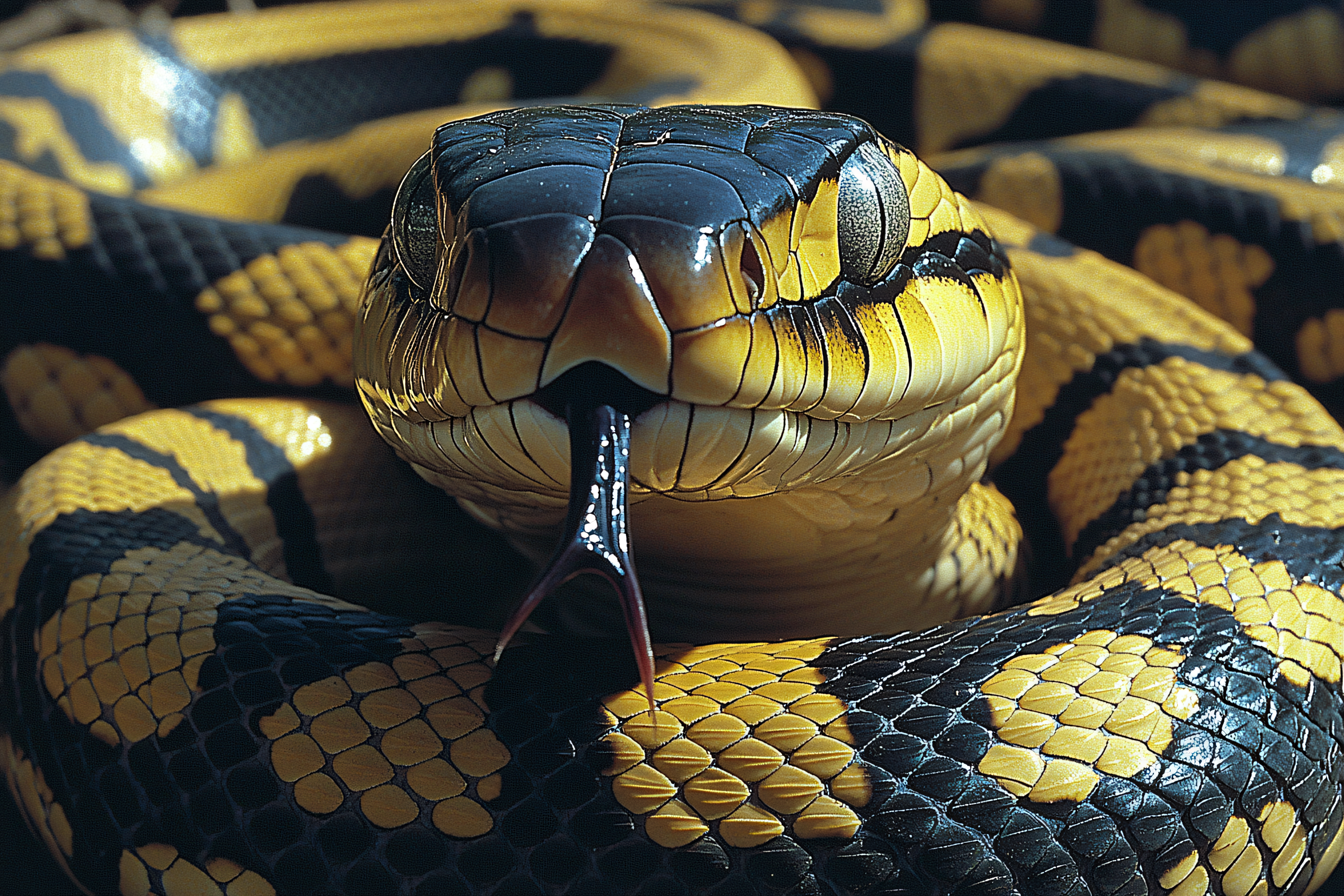 Snake Head Close-Up with Forked Tongue