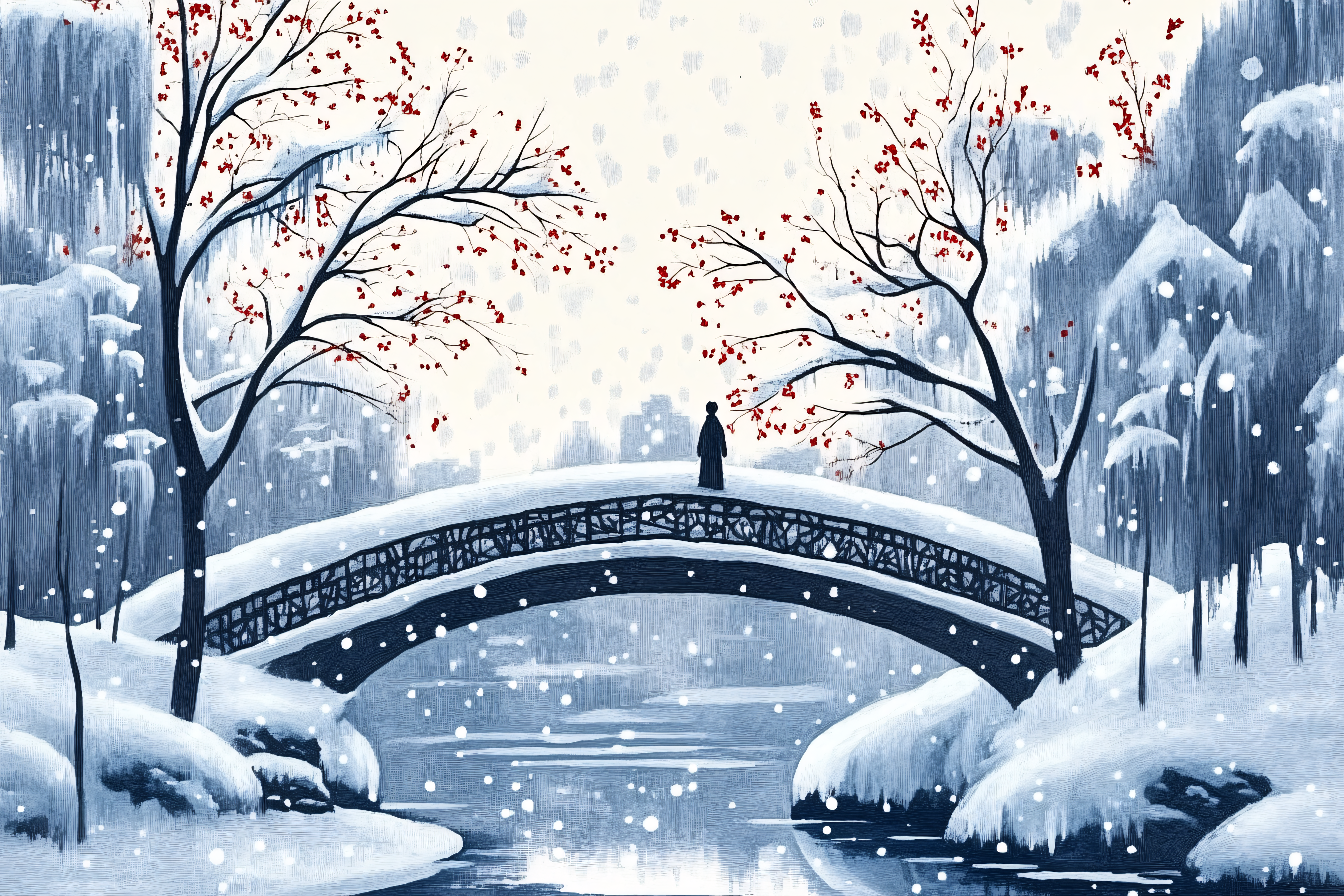 Snowy Bridge with Figure