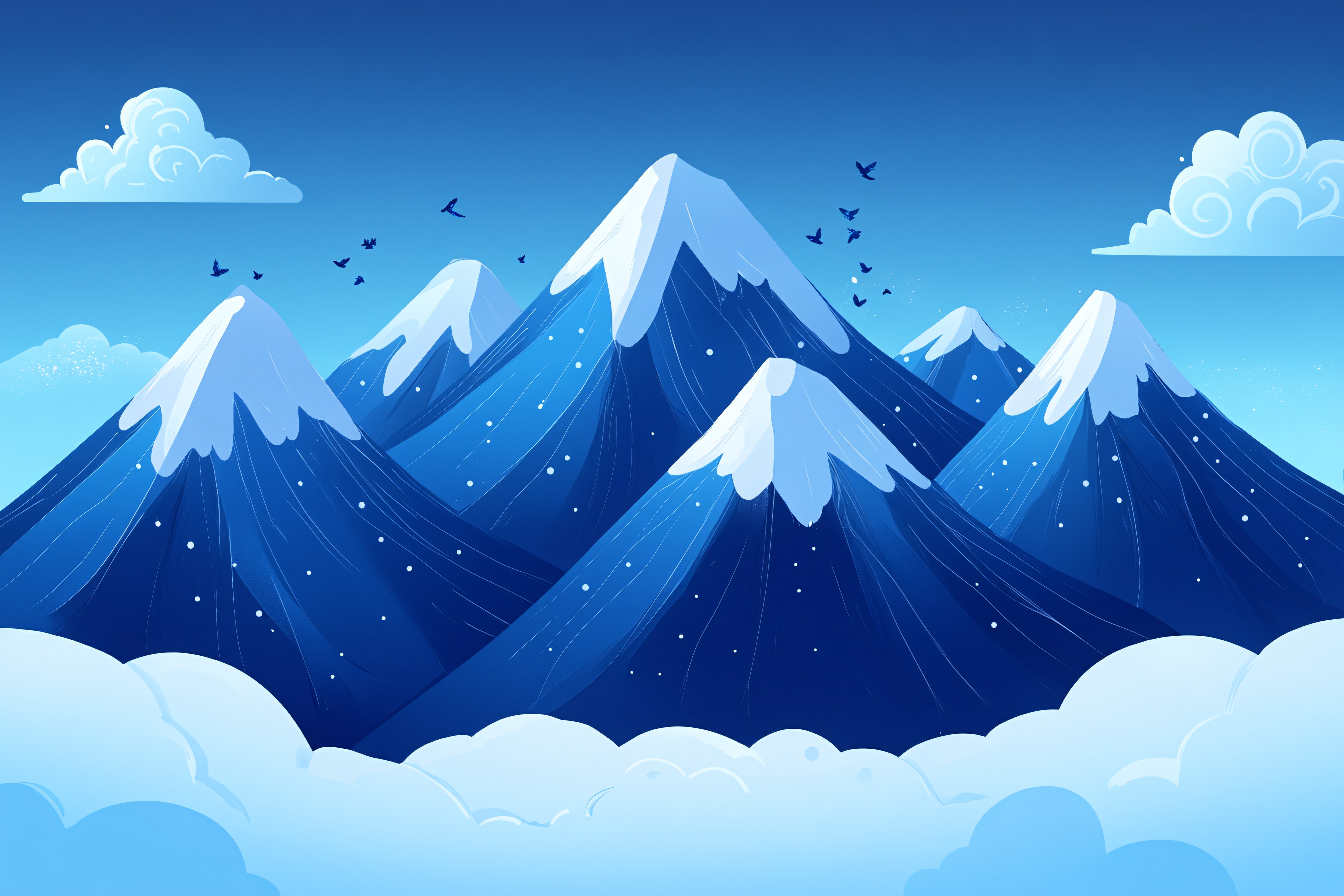 Snowy Mountain Landscape with Birds