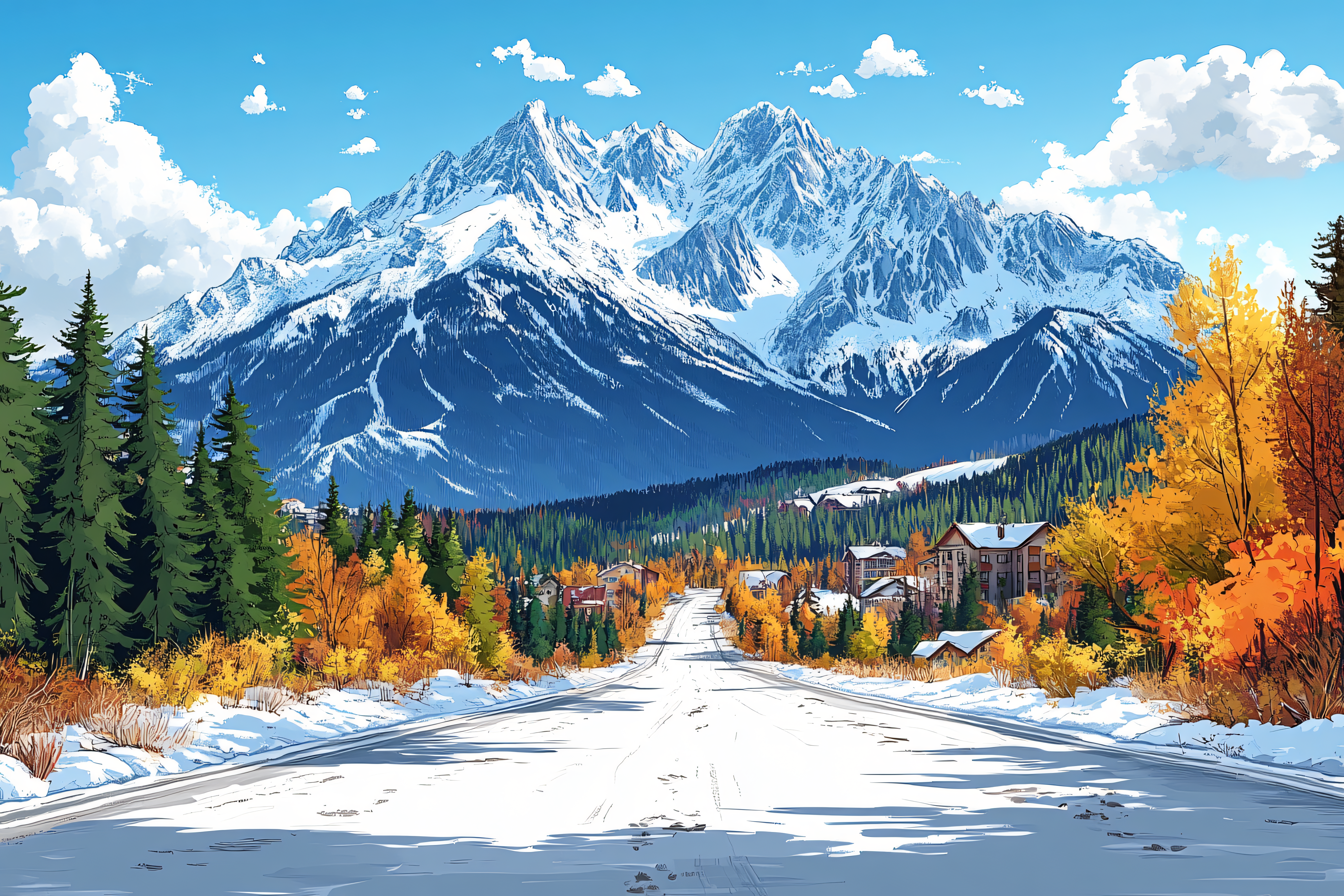 Snowy Mountain Village Road