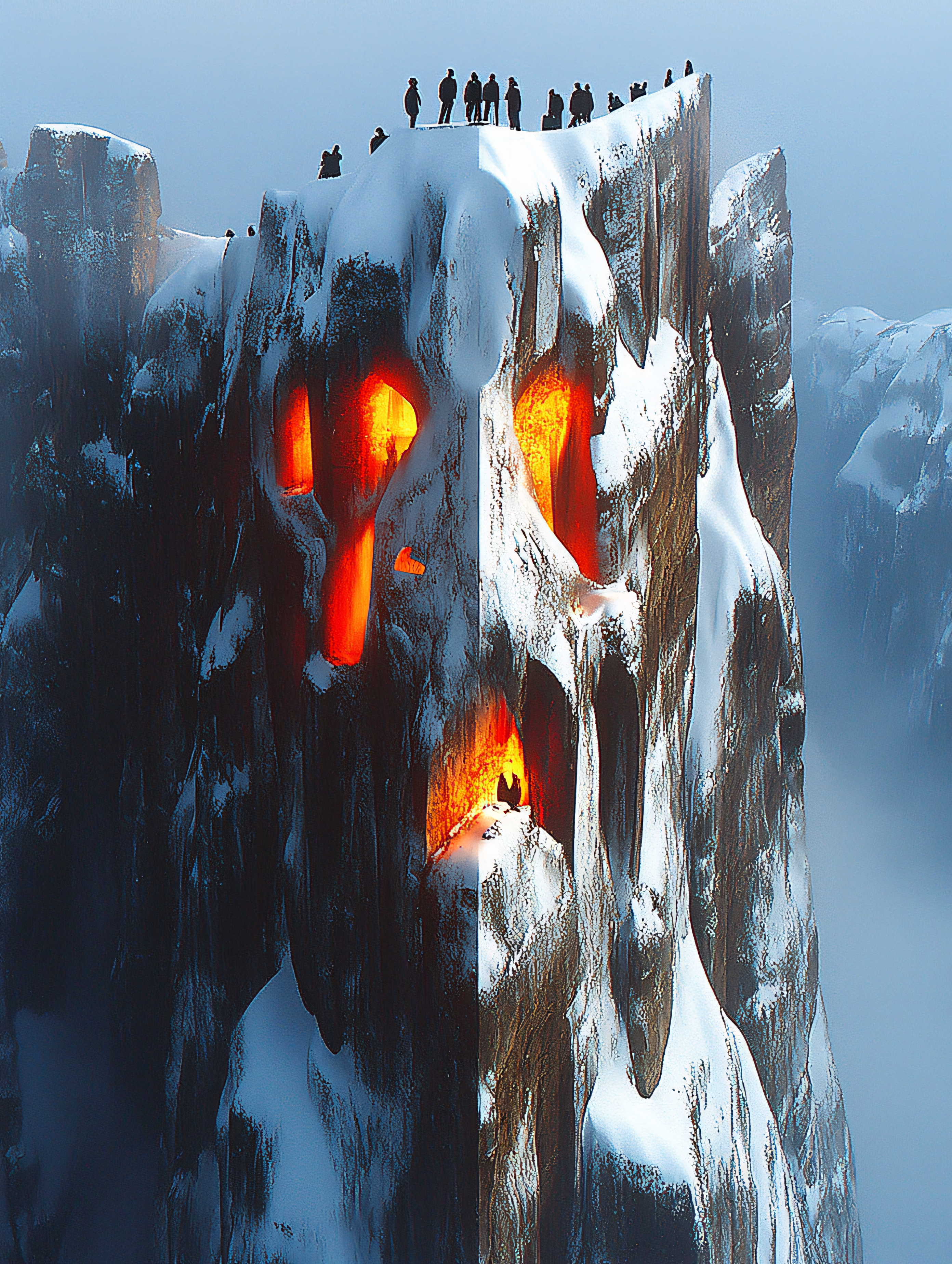 Snowy Skull Mountain with Glowing Eyes
