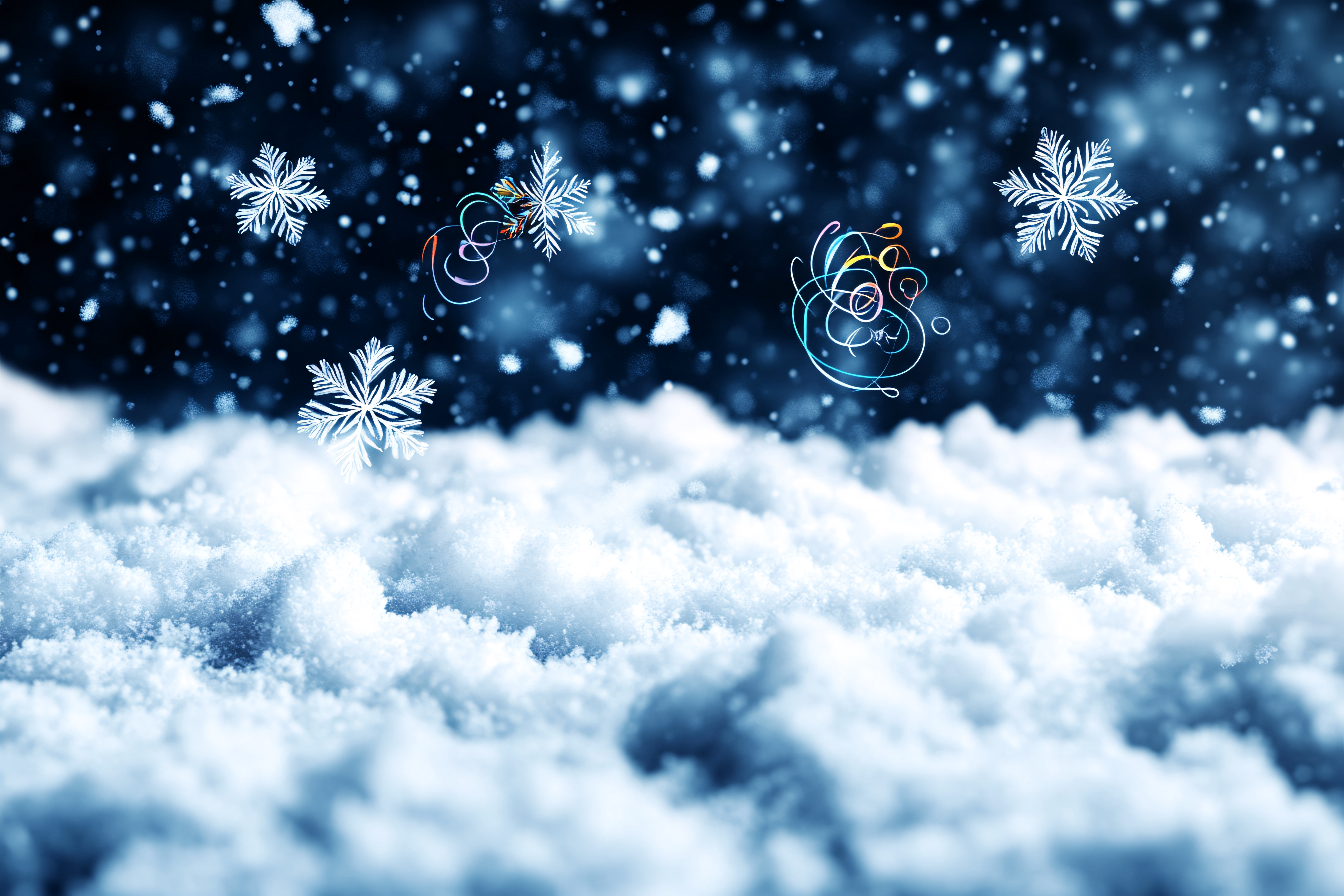 Snowy Winter with Abstract Swirls