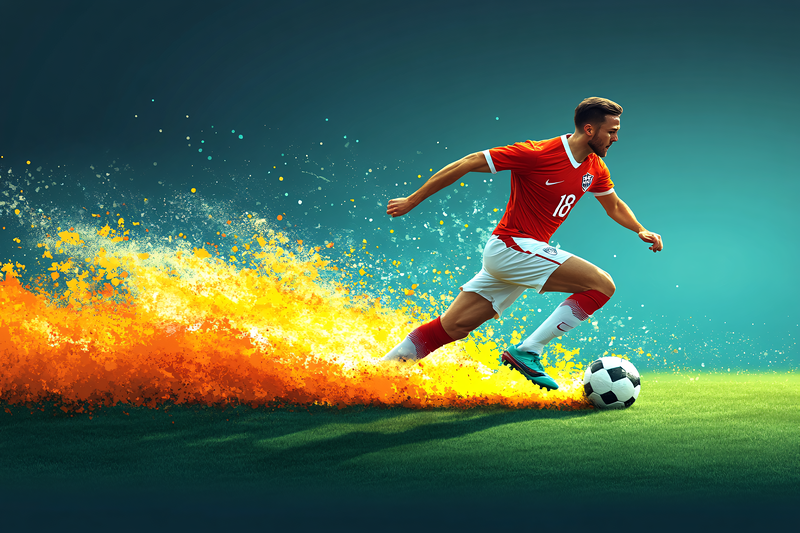 Soccer Player Kicking Ball with Fire Trail
