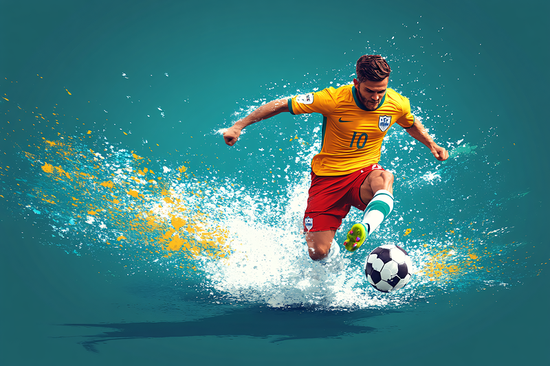 Soccer Player Kicking Ball with Splash Effect