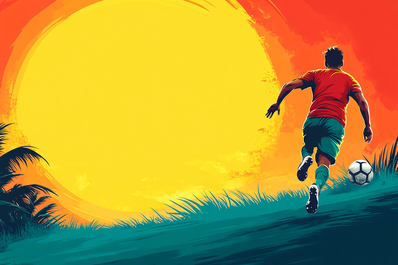 Soccer Player Running Towards Sunset