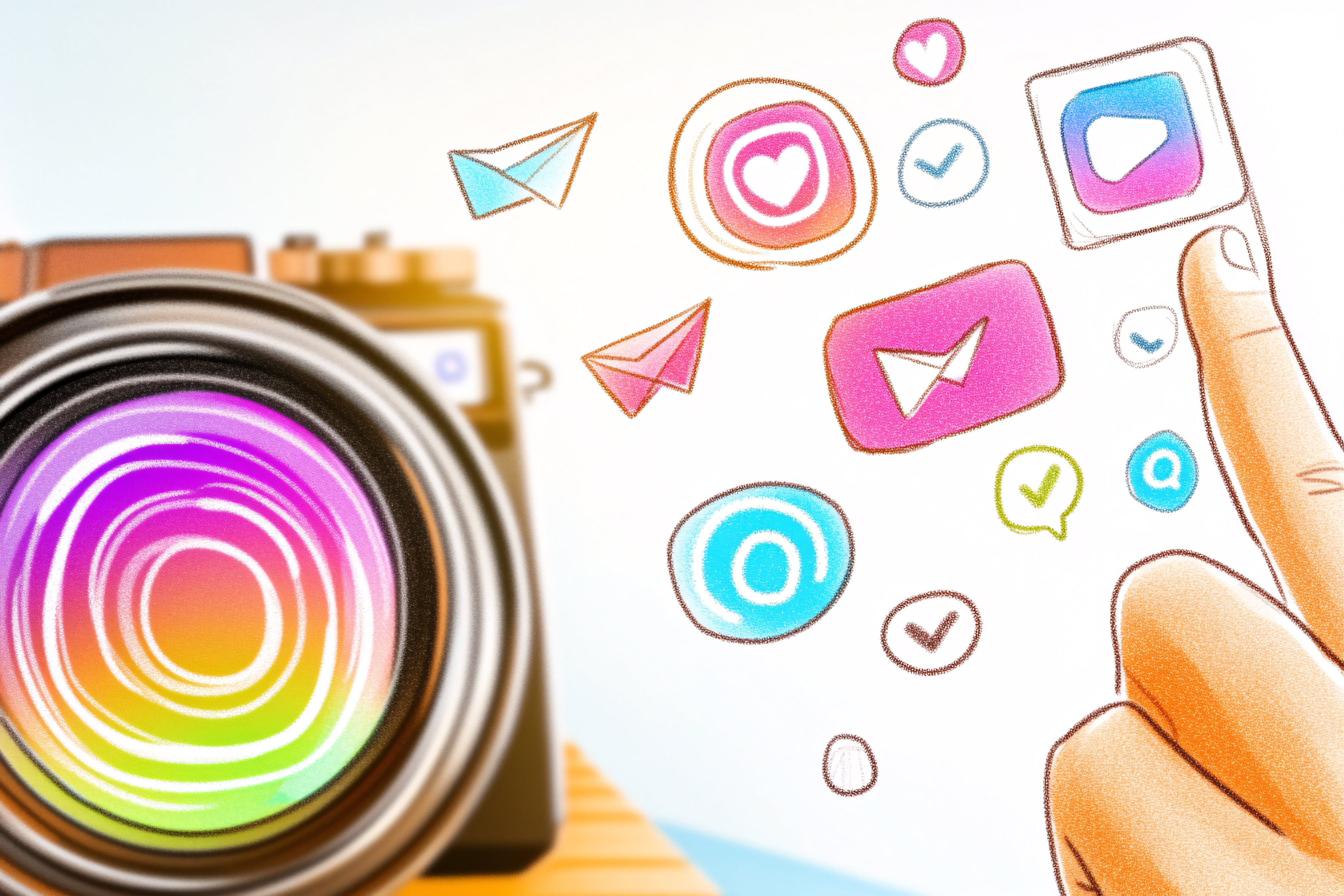Social Media Icons and Camera Lens
