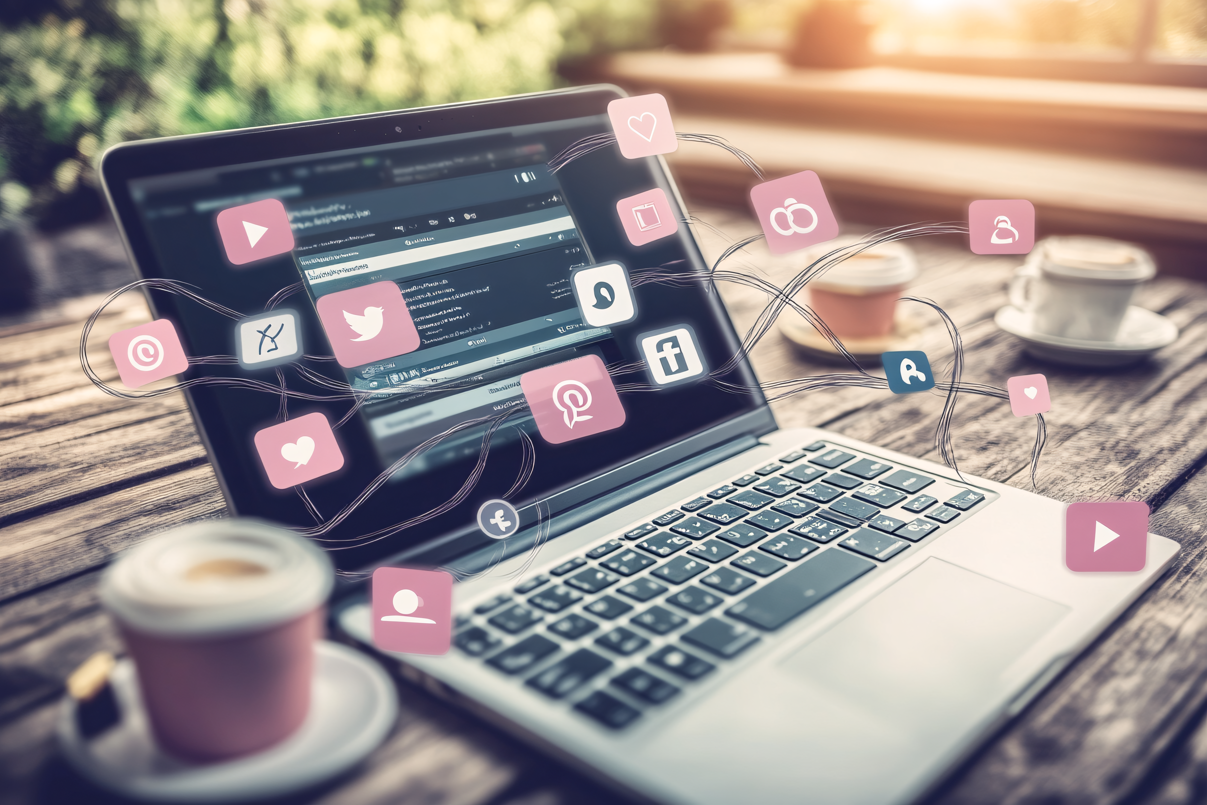 Social Media on Laptop with Coffee