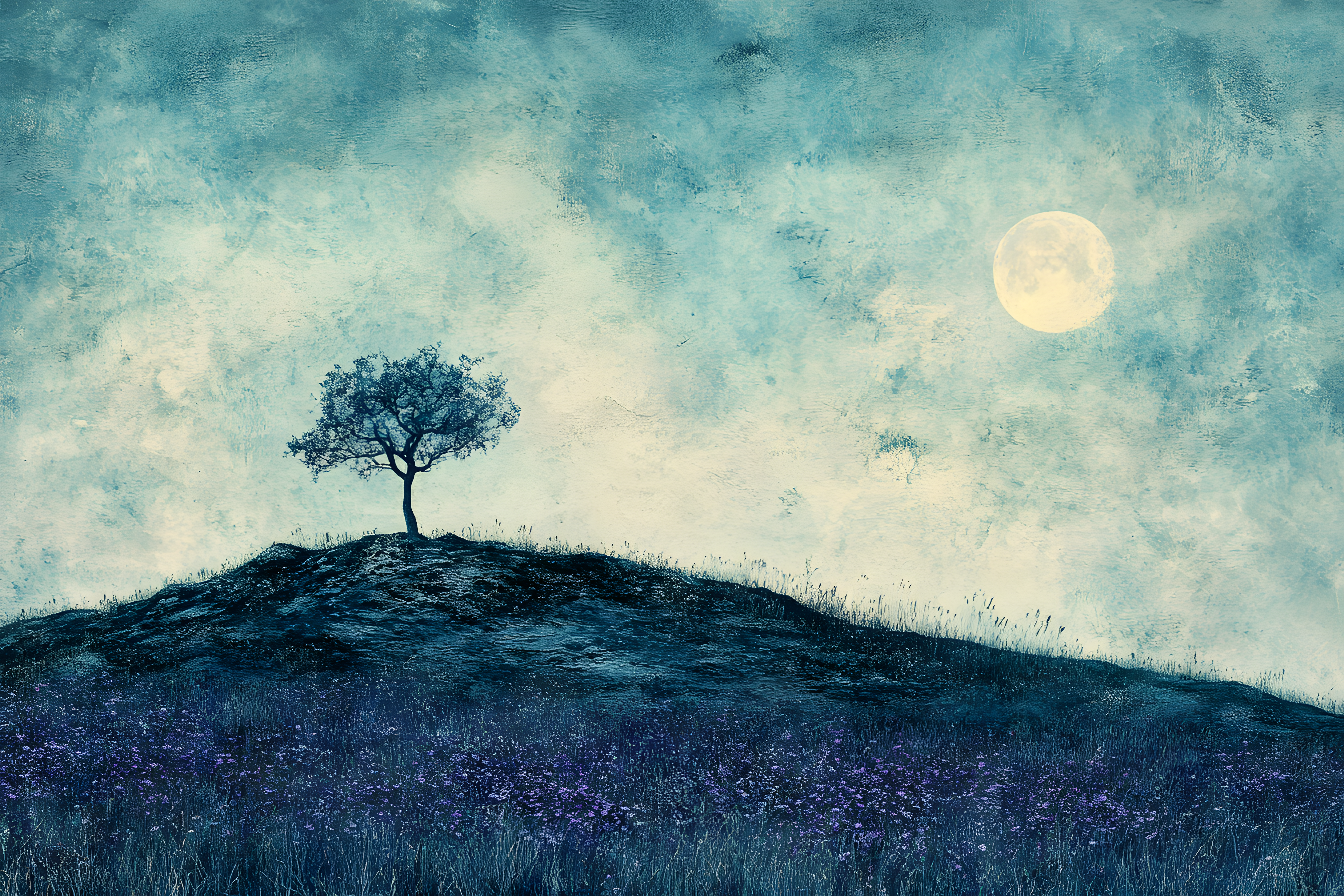 Solitary Tree Under Moonlight