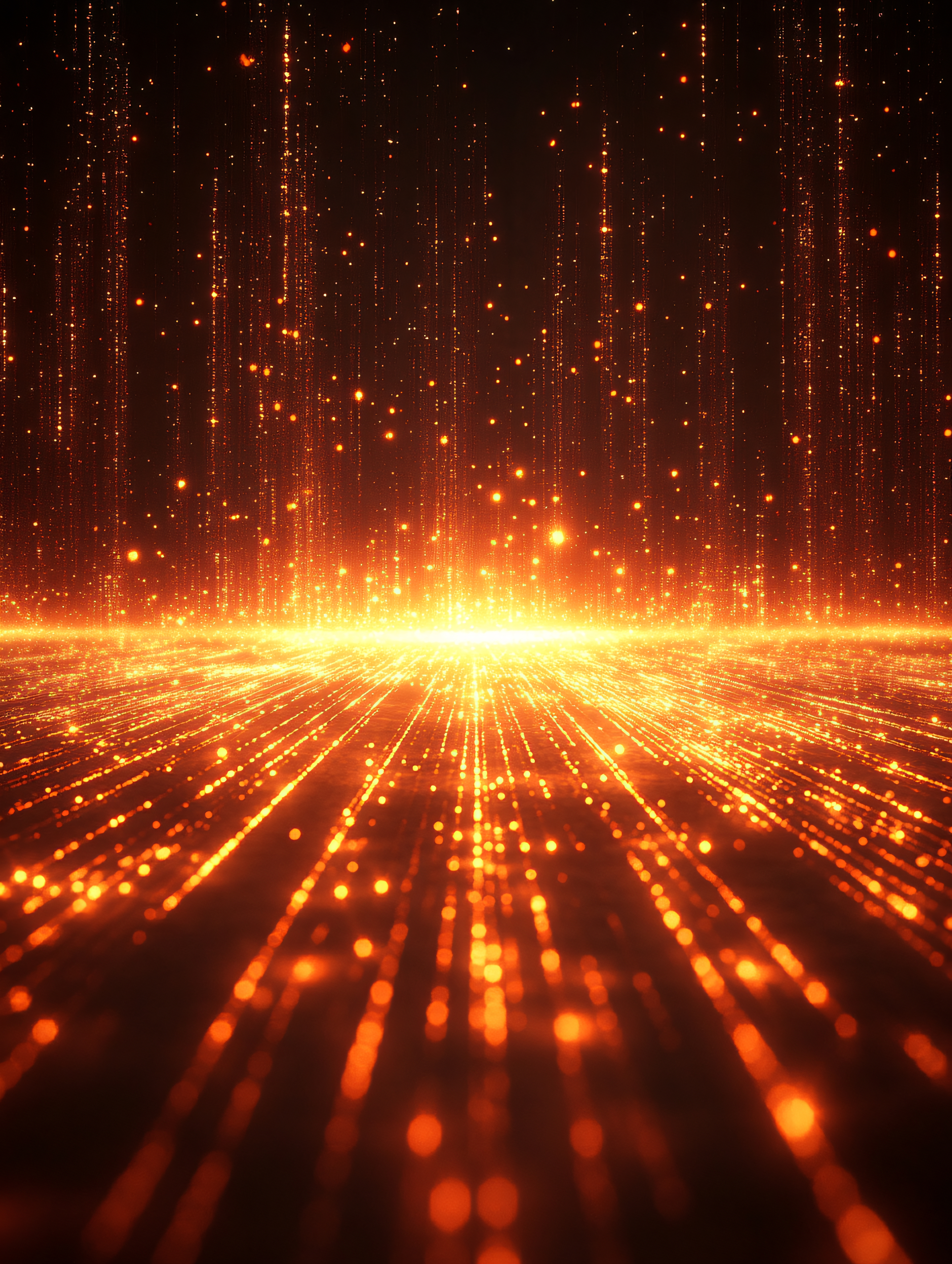 Sparkling Orange Particles Falling On Ground
