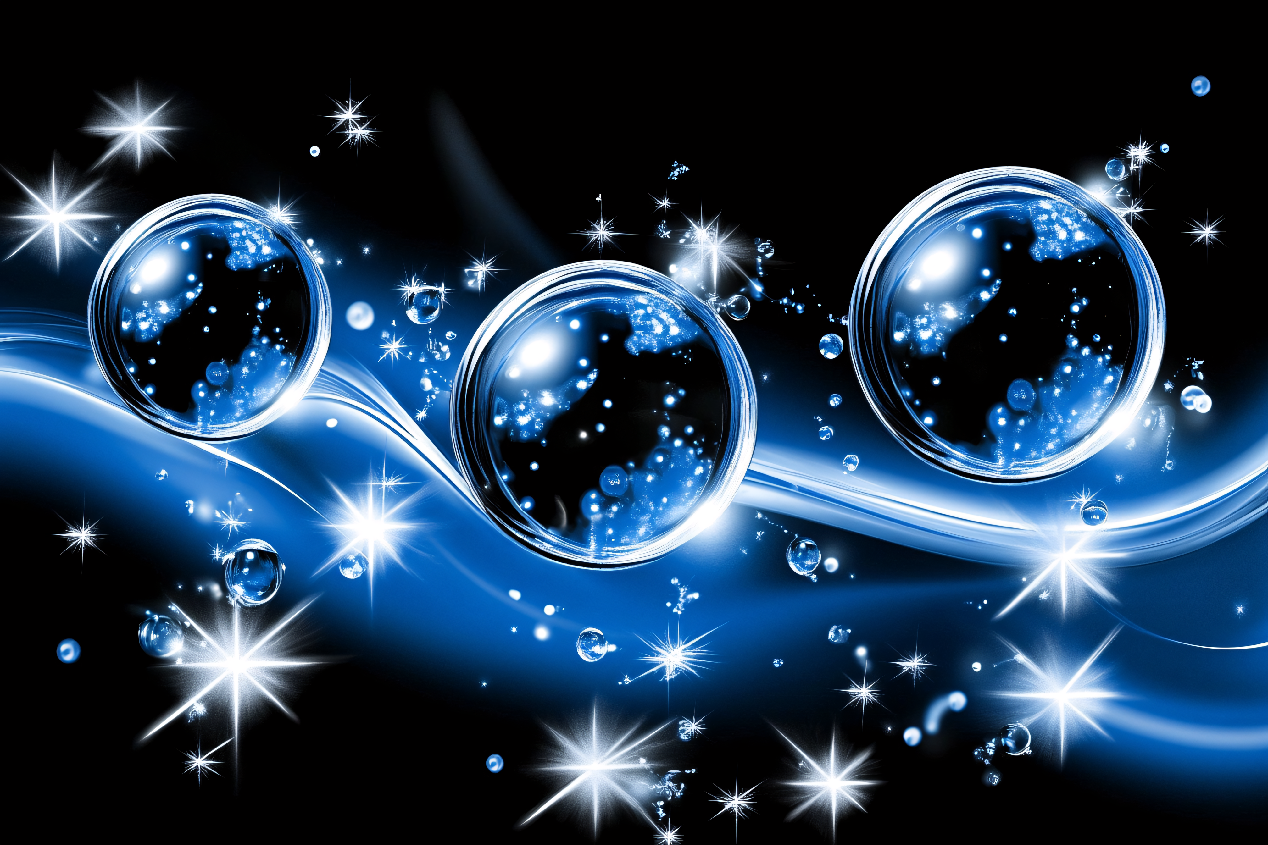 Sparkling Spheres On Blue Waves
