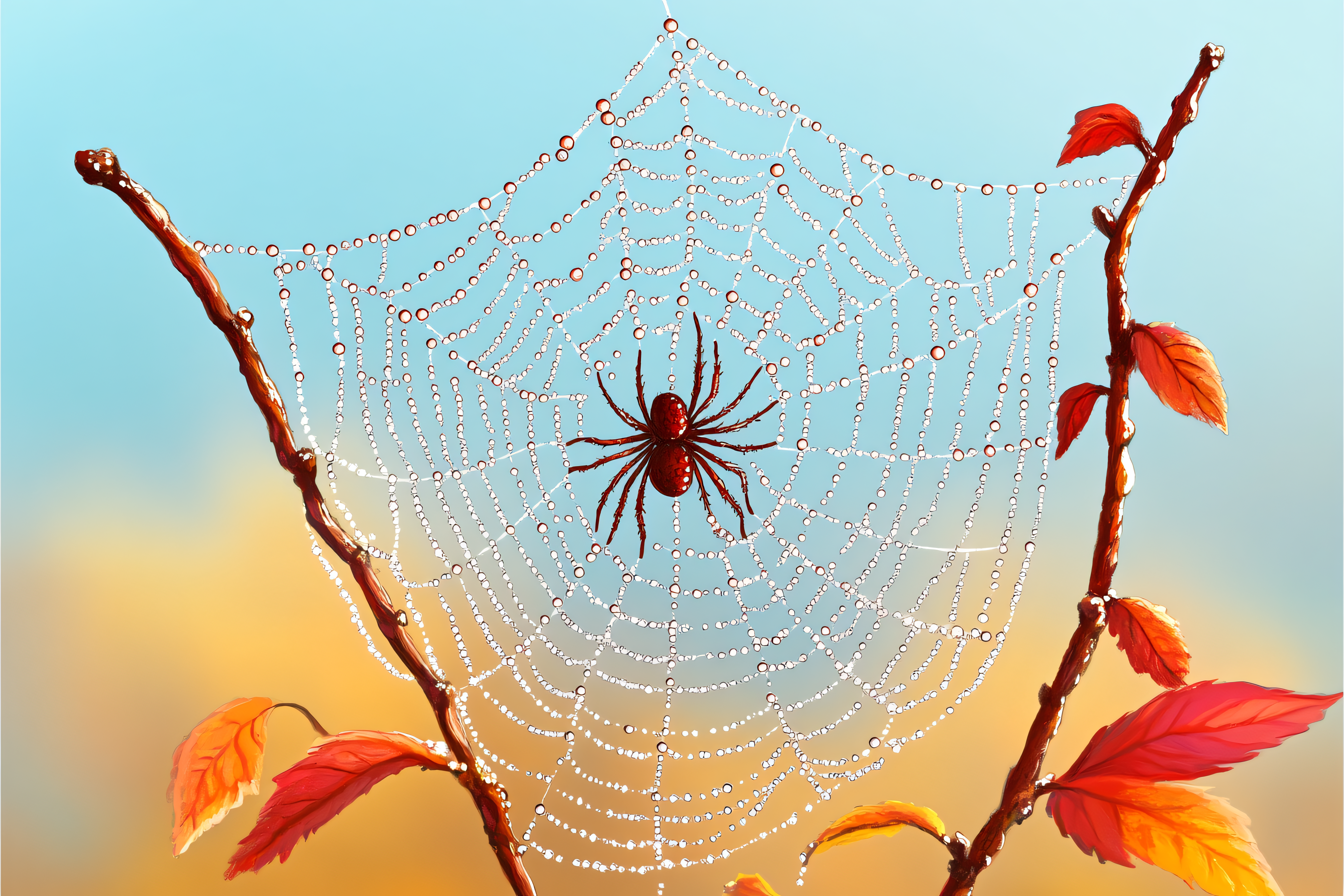 Spider Web with Dew Drops