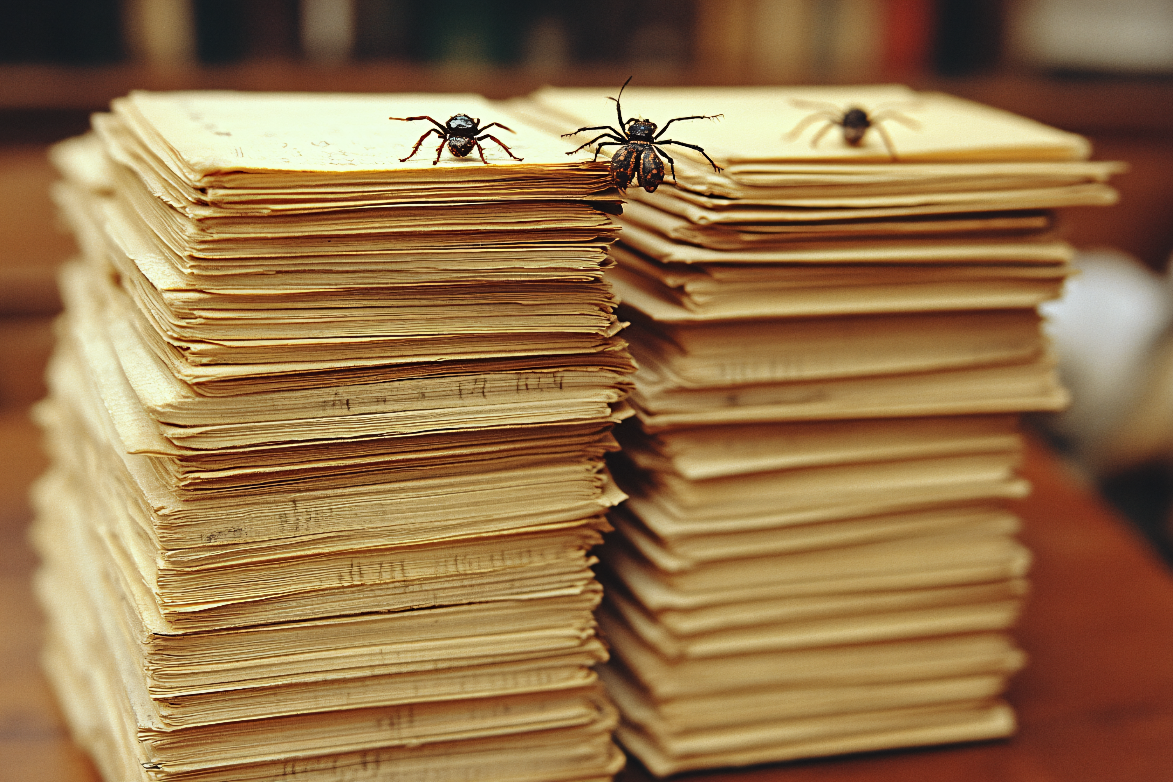 Spiders On Old Paper Stacks