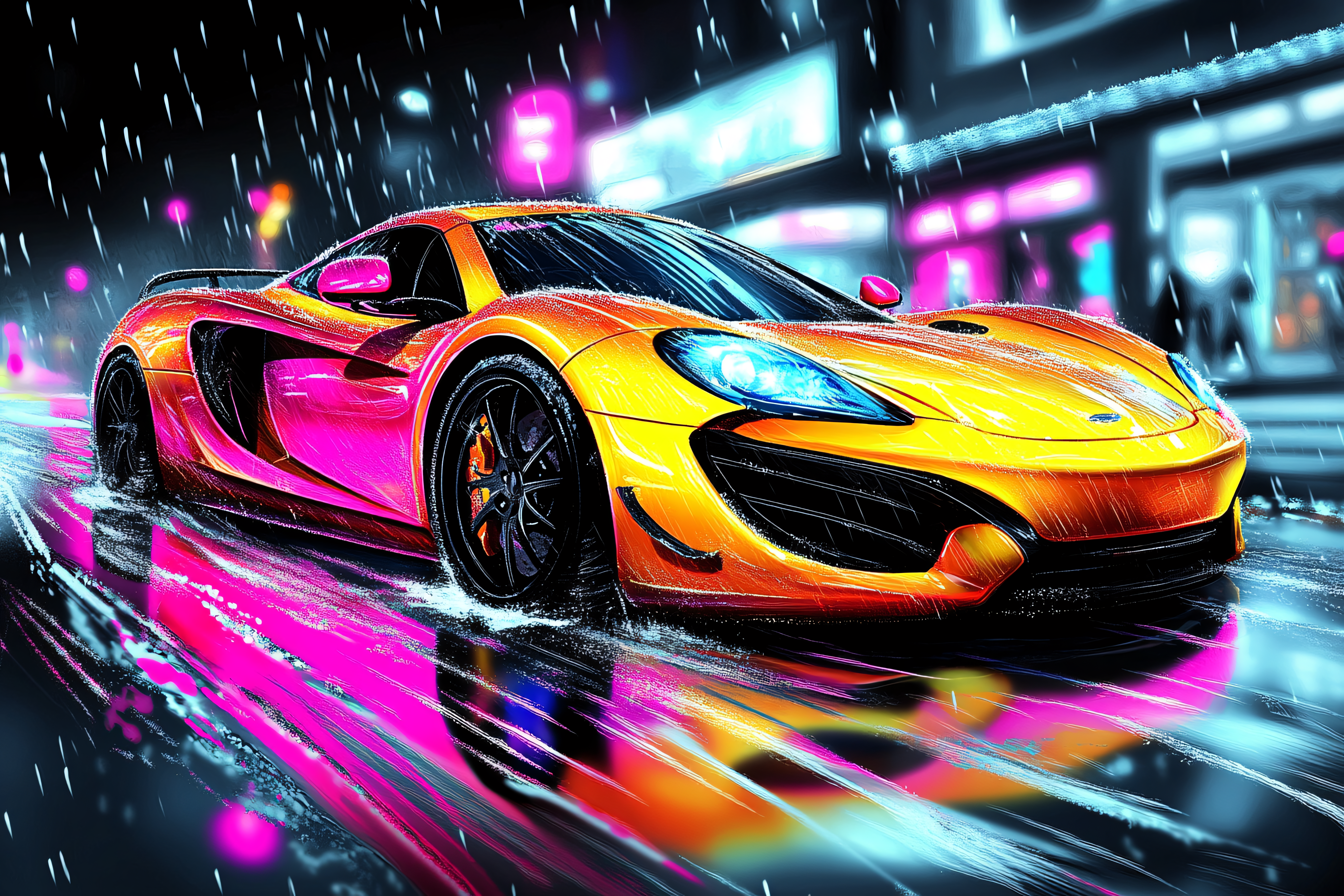 Sport Car In Rain