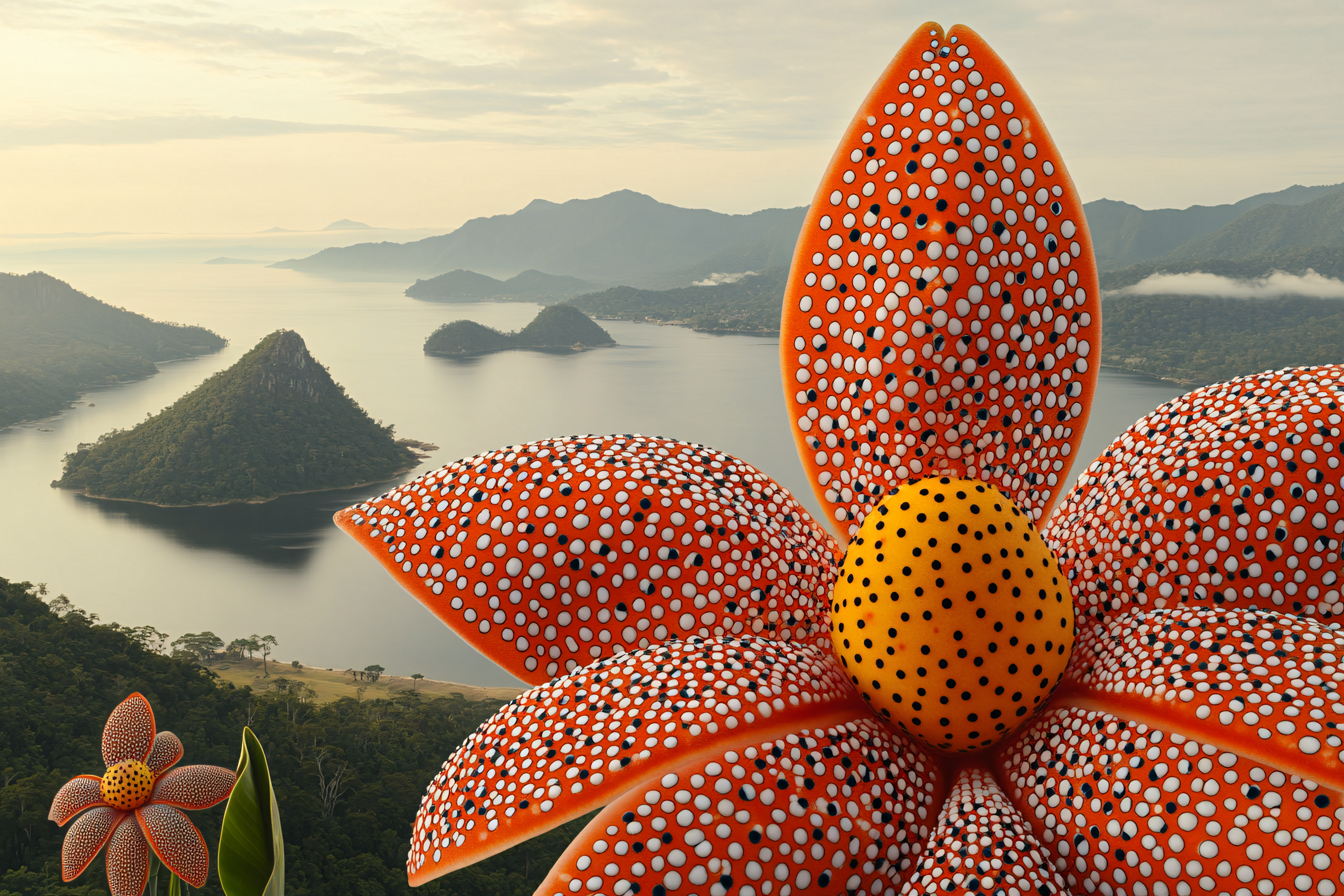 Spotted Giant Flower with Lake Background