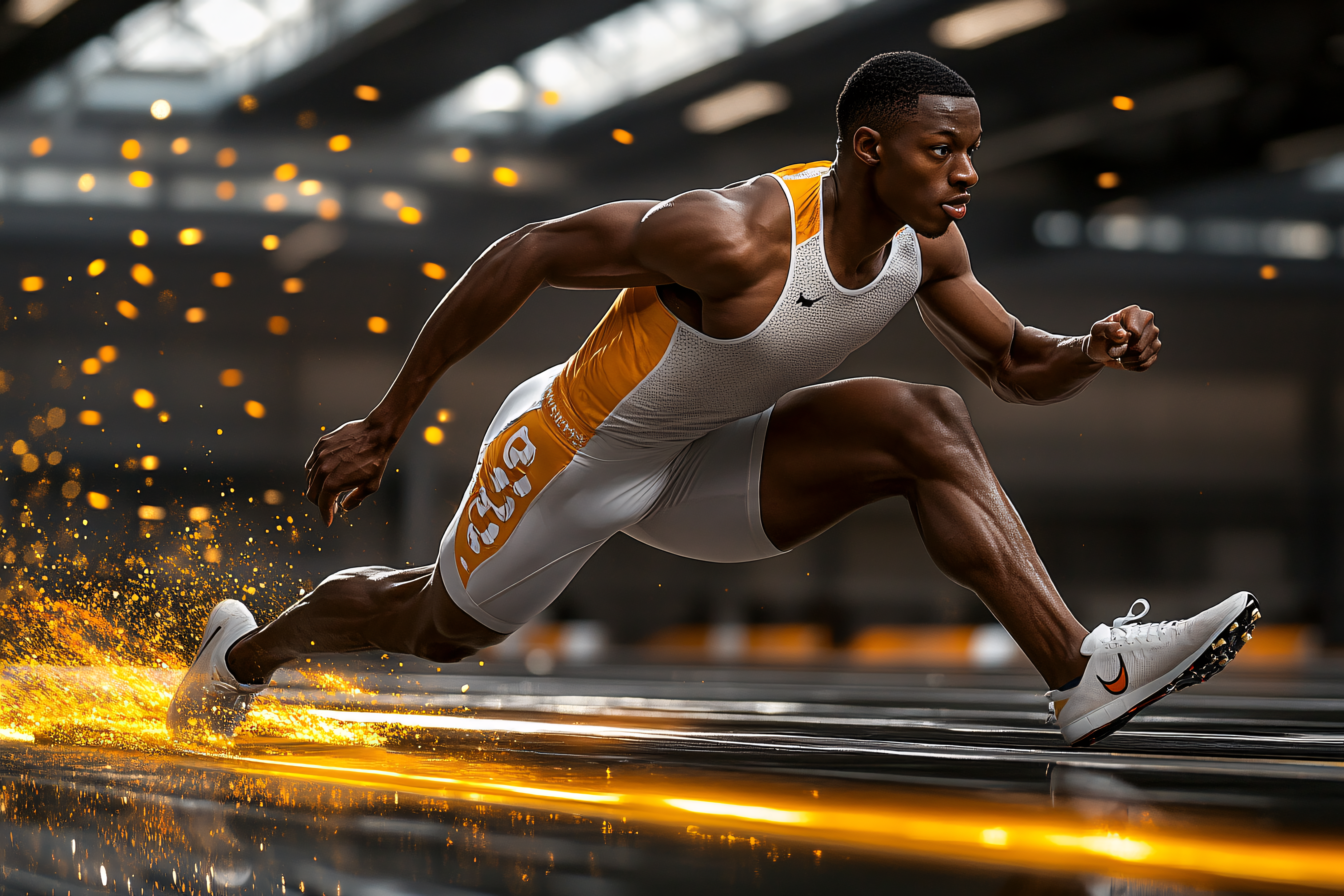 Sprinter Bursting from Starting Blocks